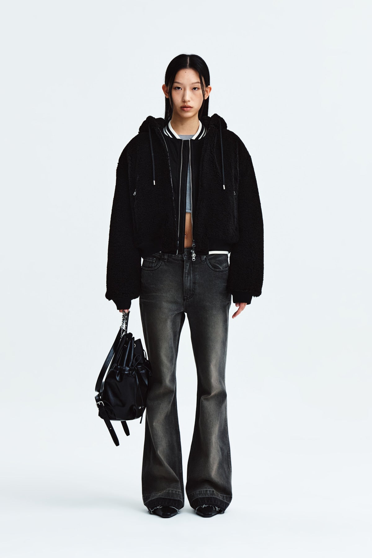 Matin Kim - Logo Point Fleece Hoody Jumper (Black) product image 6 | TRAB K-Fashion Australia