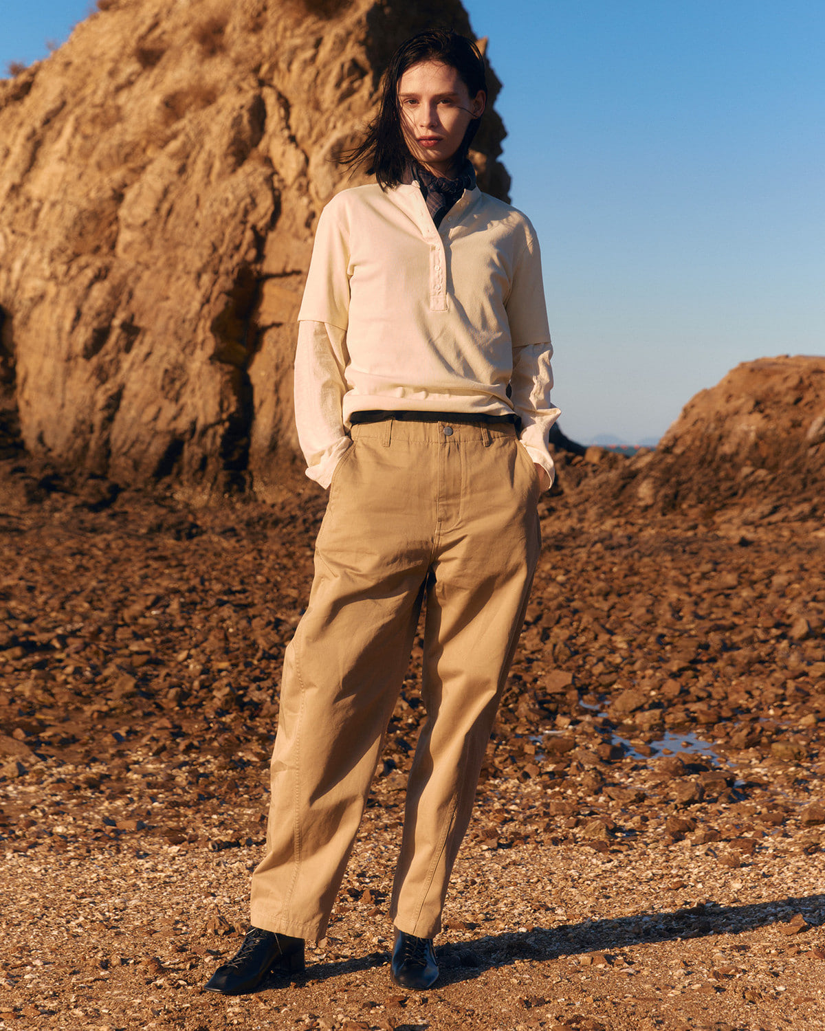 Eastlogue - Henry Neck Half T-shirts (Cream) product image 1 | TRAB K-Fashion Australia