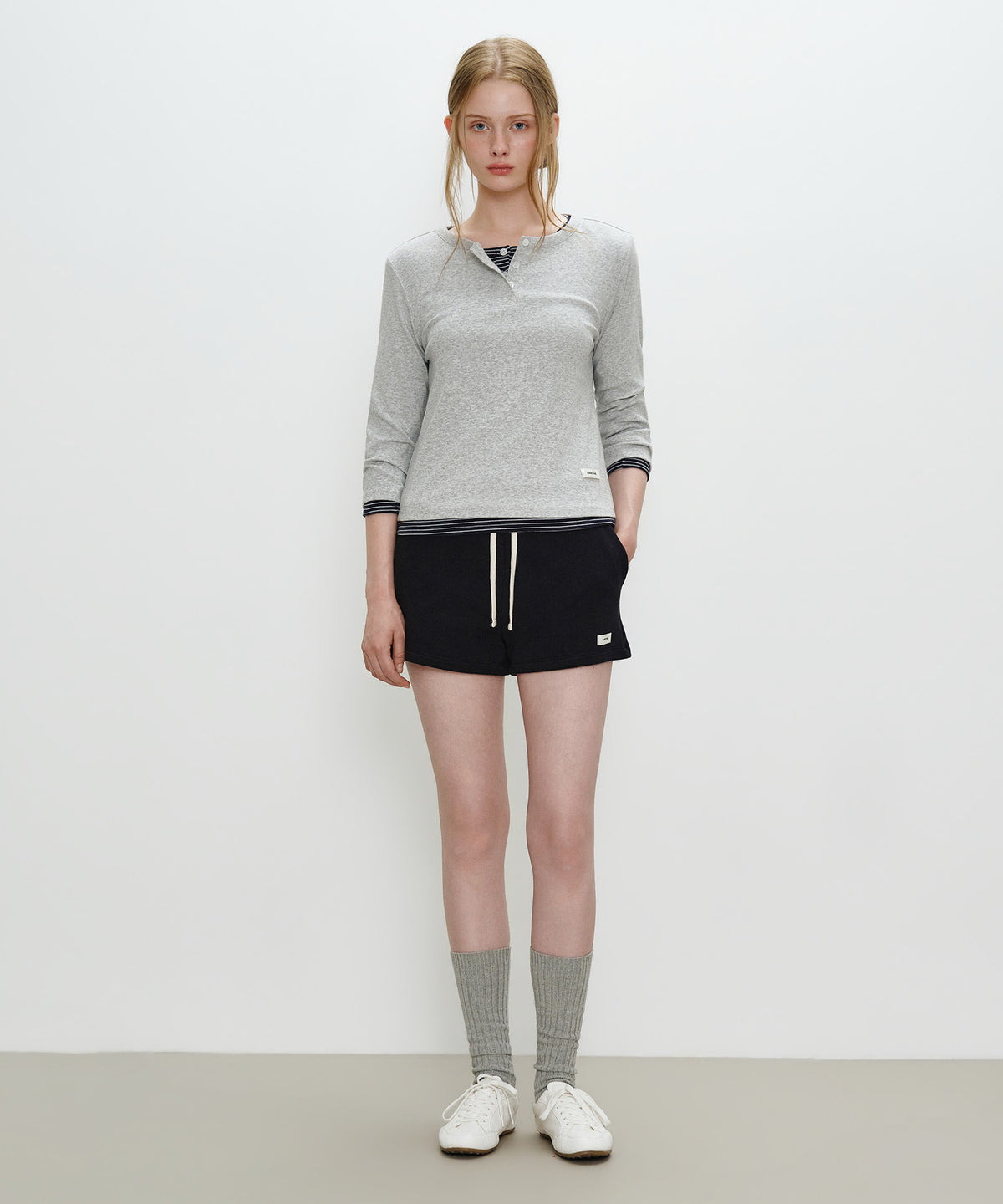 Marithe & Francois Girbaud - Basic Henley Neck 3/4 Sleeve (Heather Gray) product image 4 | TRAB K-Fashion Australia