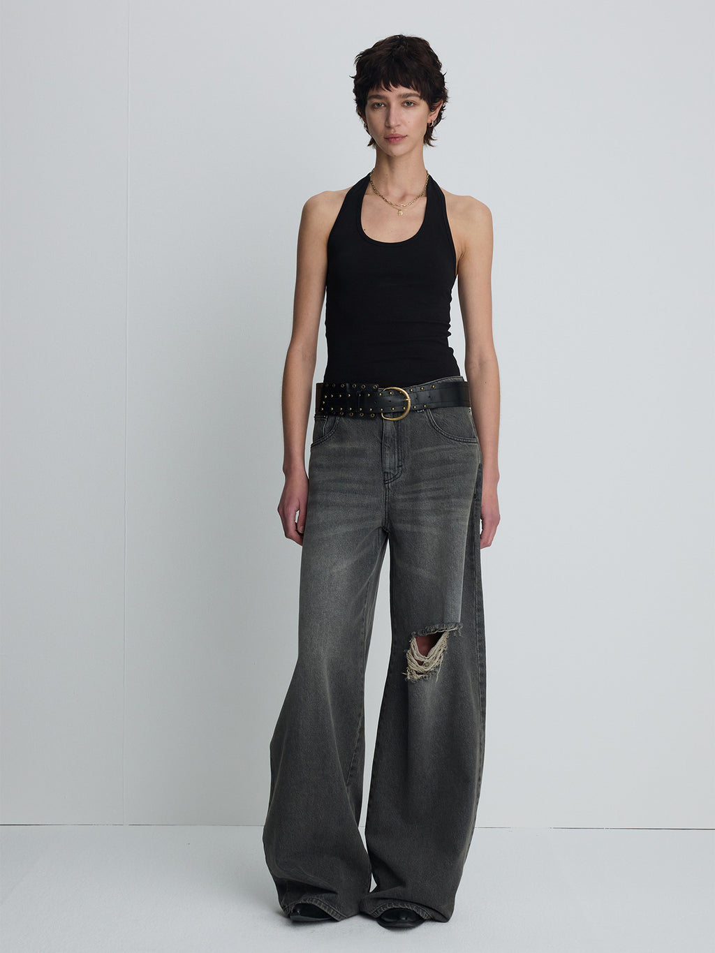Tonywack - Distressed Wide-Leg Denim Jeans (Washed Black) product image 1 | TRAB K-Fashion Australia