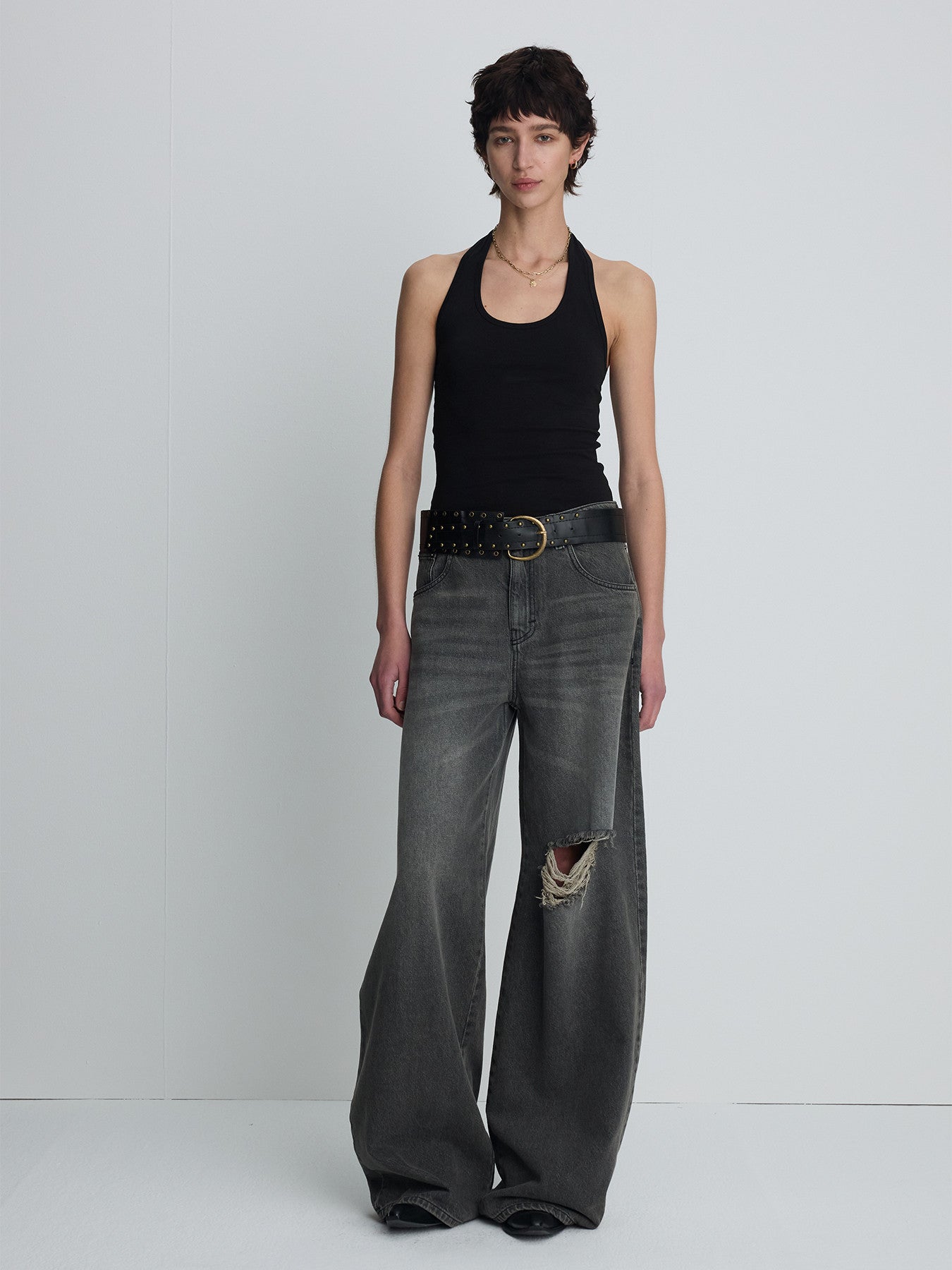 Tonywack - Distressed Wide-Leg Denim Jeans (Washed Black) product image 1 | TRAB K-Fashion Australia