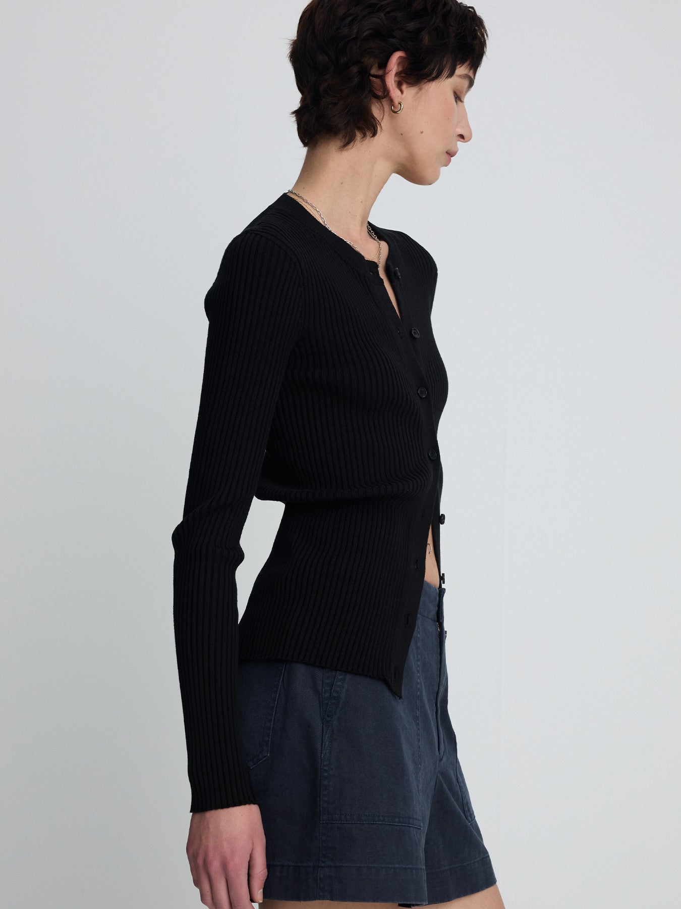Tonywack - Silk Cotton Ribbed Button Cardigan (Black) product image 5 | TRAB K-Fashion Australia