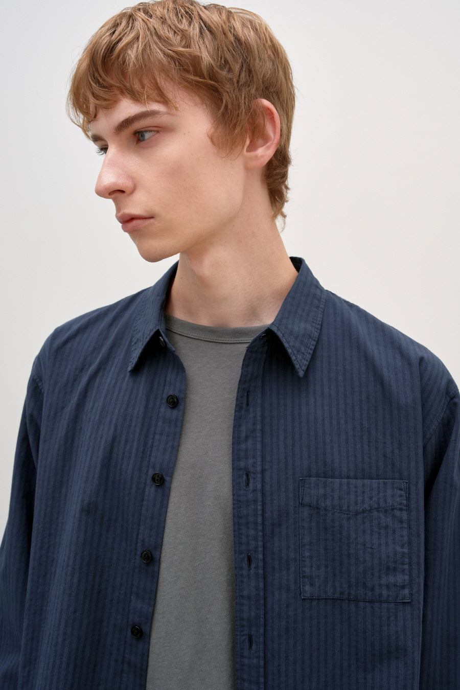 Insilence - Garment-dyed Striped Shirt (Navy) product image 1 | TRAB K-Fashion Australia