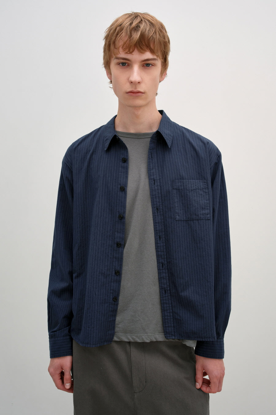 Insilence - Garment-dyed Striped Shirt (Navy) product image 2 | TRAB K-Fashion Australia