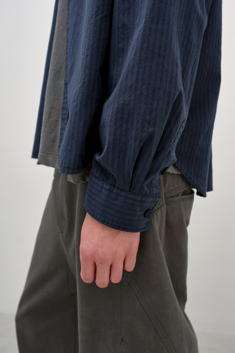 Insilence - Garment-dyed Striped Shirt (Navy) product image 6 | TRAB K-Fashion Australia