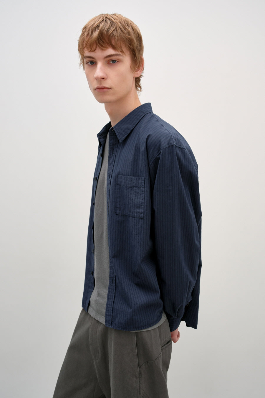 Insilence - Garment-dyed Striped Shirt (Navy) product image 5 | TRAB K-Fashion Australia
