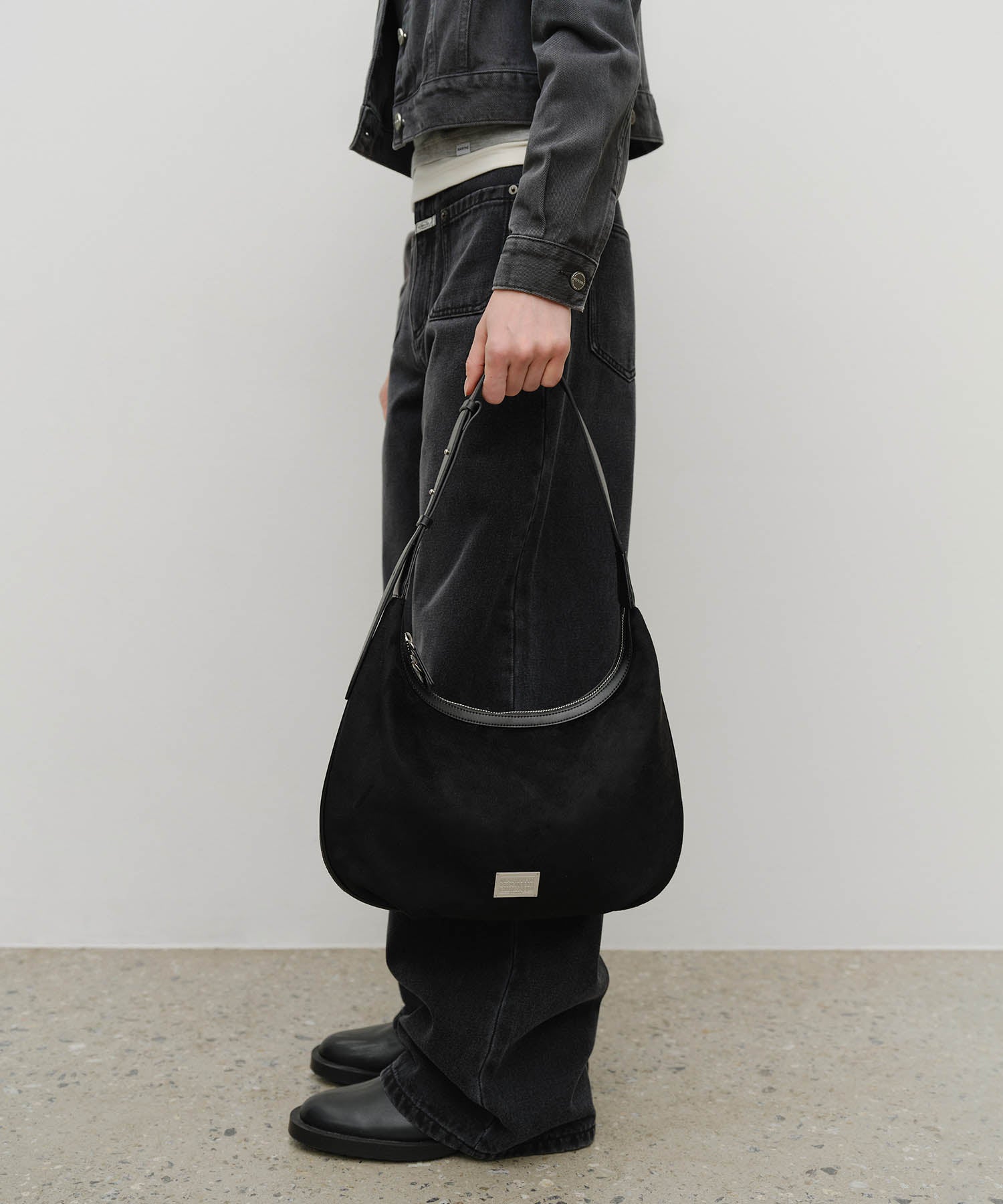 Marithe & Francois Girbaud - Classic Logo Round Suede Shoulder Bag (Black) product image 9 | TRAB K-Fashion Australia