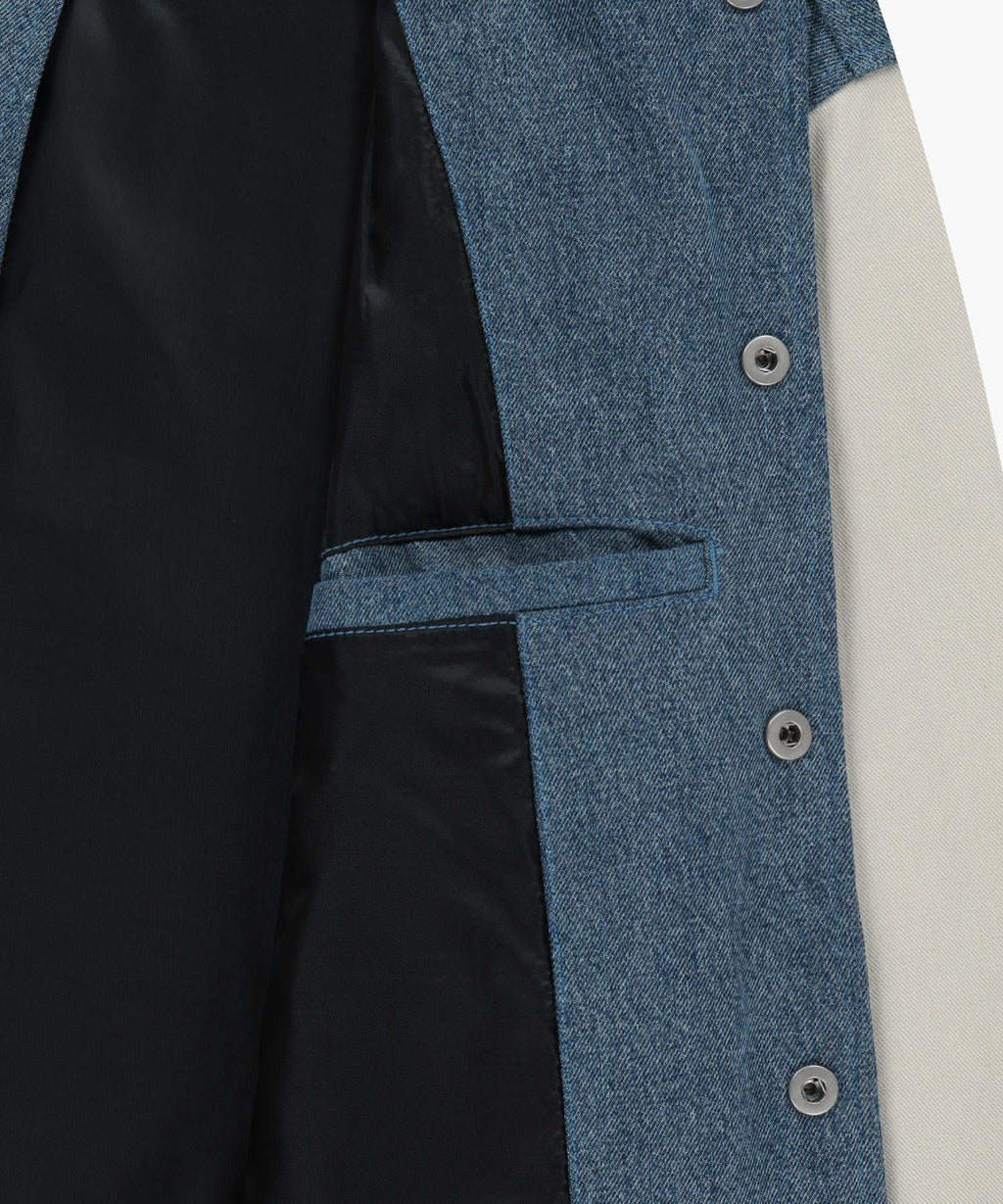 Marithe & Francois Girbaud - Classic Logo Embroidery Denim Varsity Jacket (Light Blue) product image 9 | TRAB K-Fashion Australia