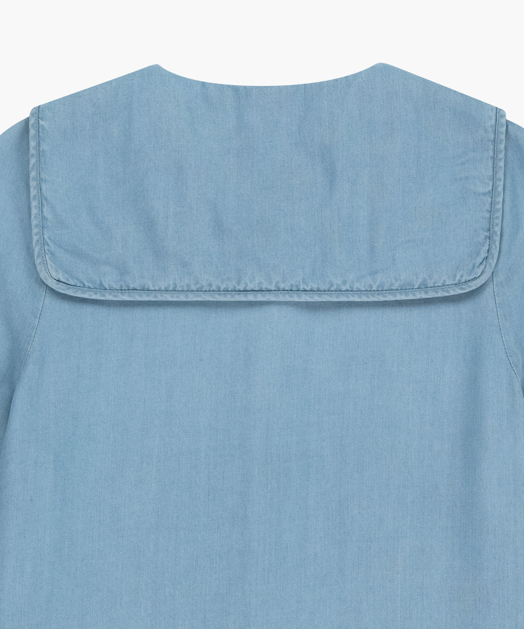 Marithe & Francois Girbaud - Sailor Collar Short Sleeve Chambray Shirt (Light Blue) product image 9 | TRAB K-Fashion Australia
