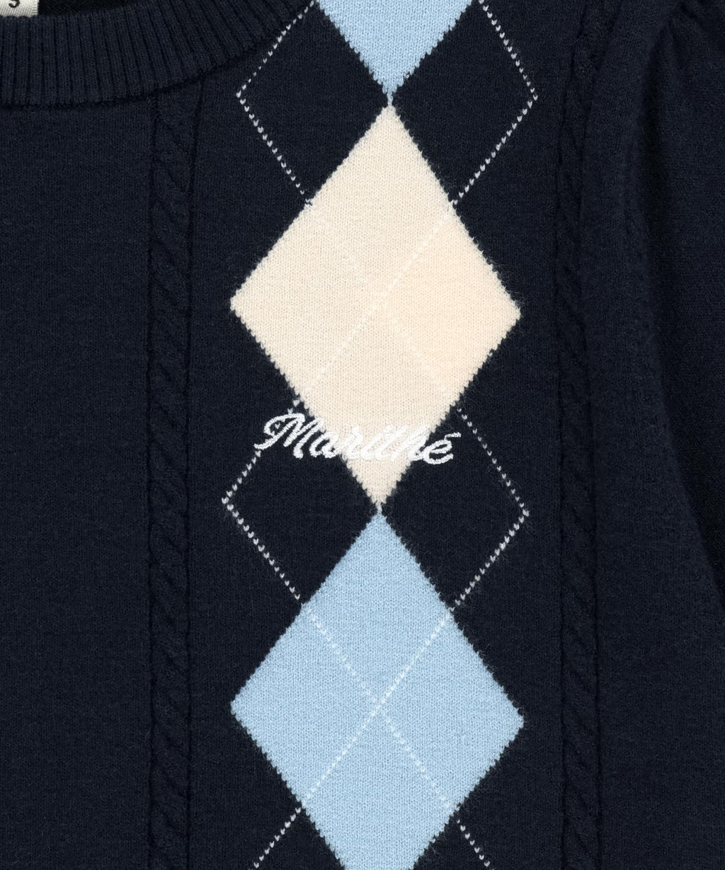 Marithe & Francois Girbaud - Argyle Cable Half Knit Pullover (Navy) product image 9 | TRAB K-Fashion Australia