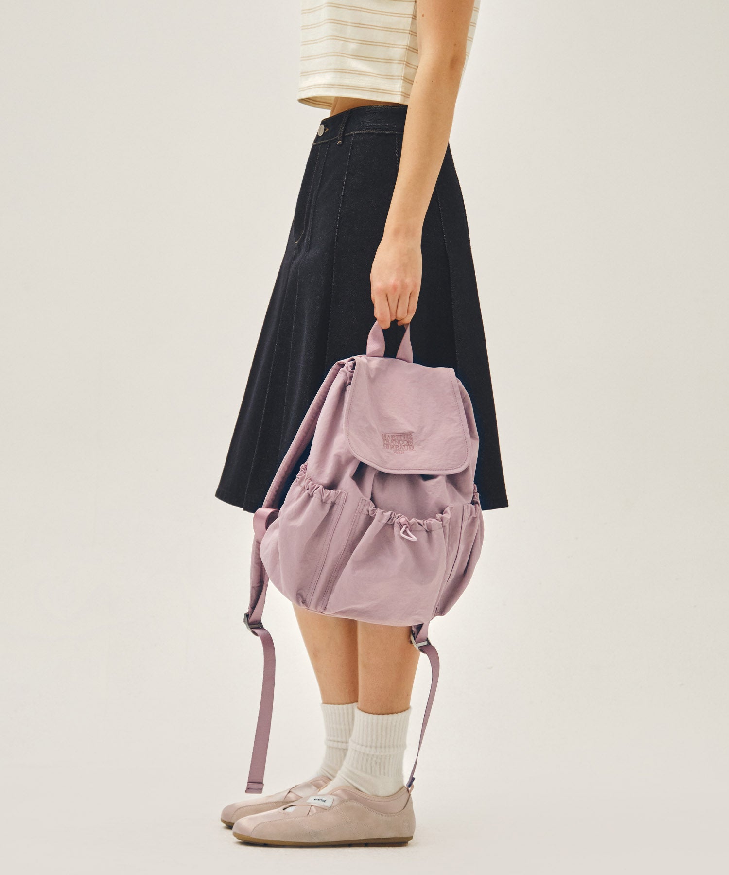 Marithe & Francois Girbaud - Classic Logo Stopper Pocket Backpack (Gray Pink) product image 9 | TRAB K-Fashion Australia