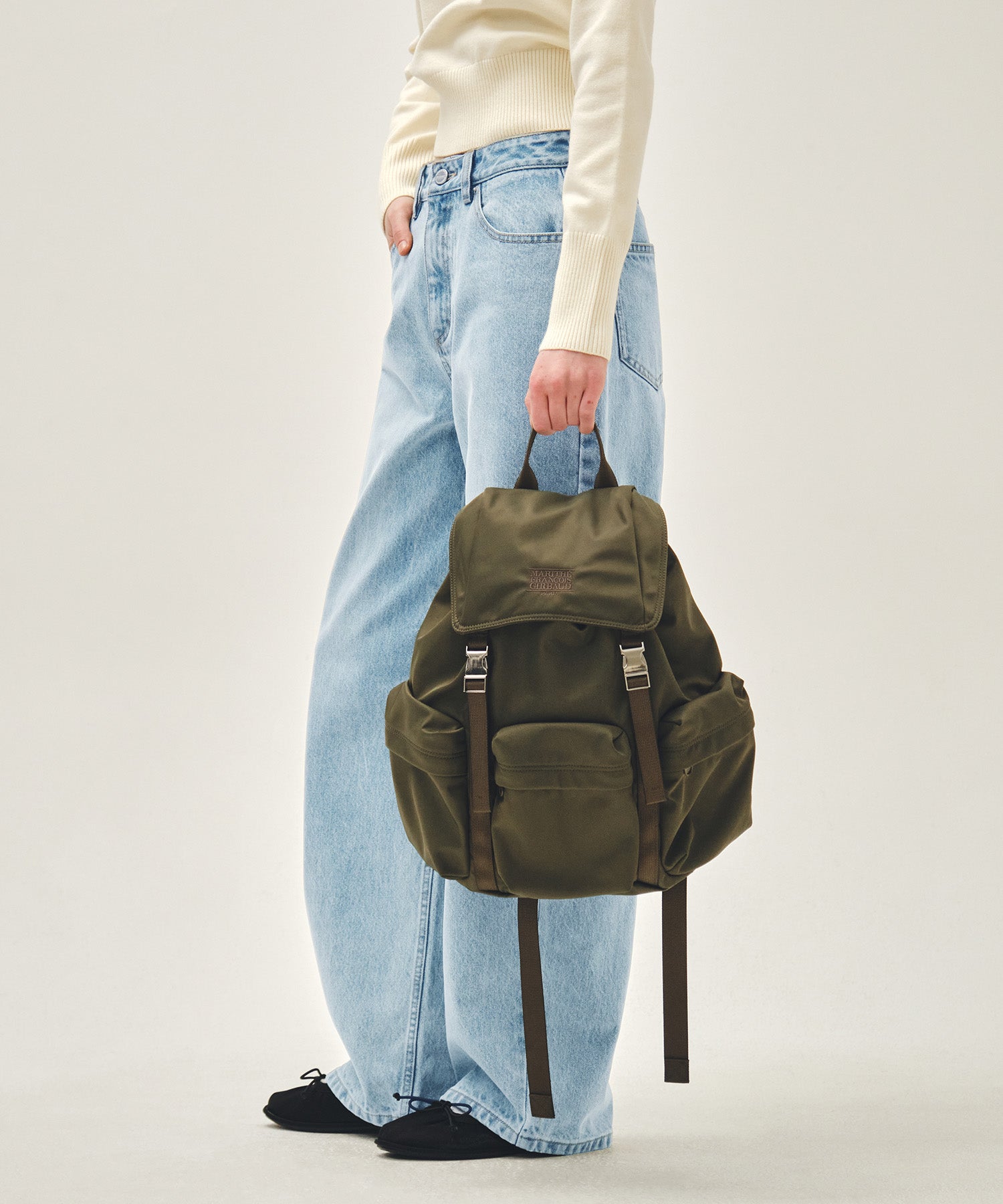 Marithe & Francois Girbaud - Classic Logo Metal Buckle Backpack (Khaki) product image 9 | TRAB K-Fashion Australia