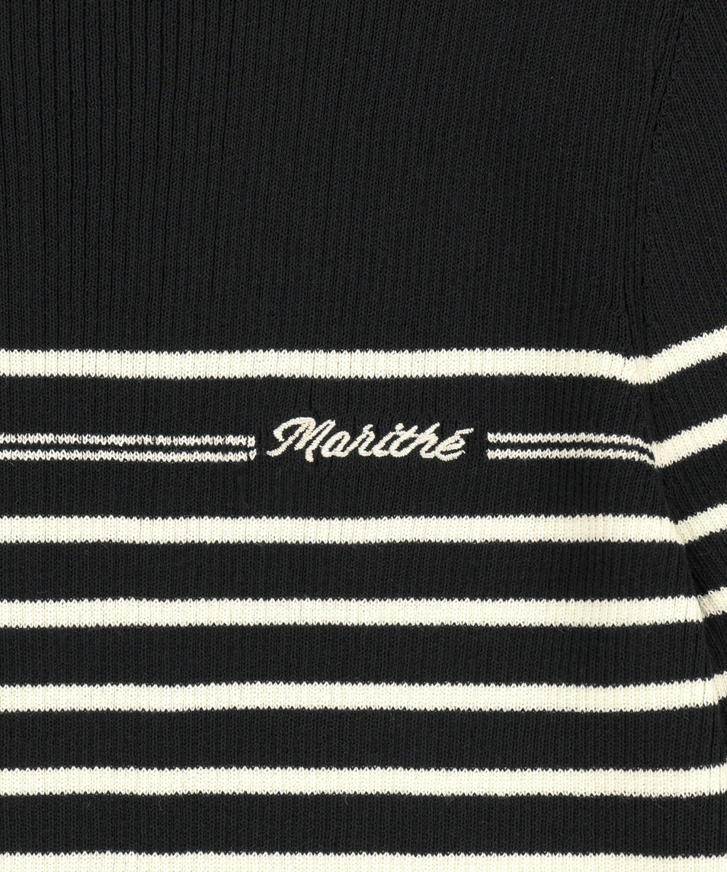Marithe & Francois Girbaud - Ruffle Point Stripe Half Knit Pullover (Black) product image 9 | TRAB K-Fashion Australia