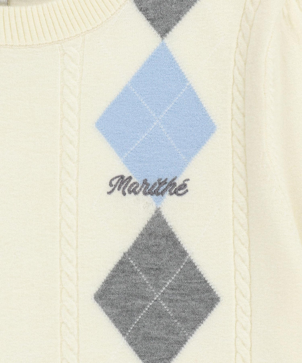 Marithe & Francois Girbaud - Argyle Cable Half Knit Pullover (Ivory) product image 9 | TRAB K-Fashion Australia