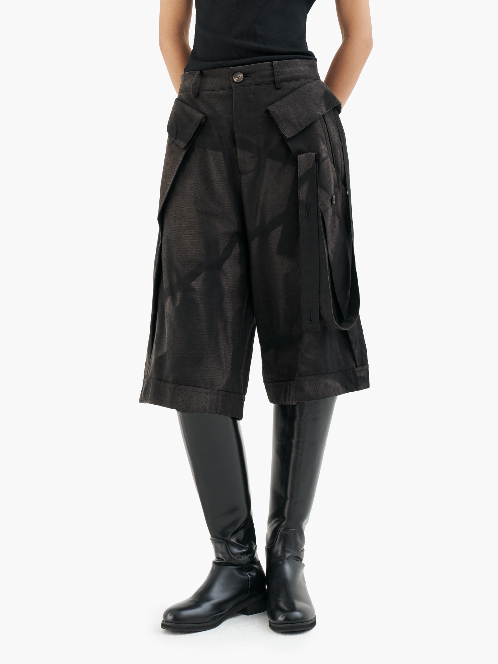 Jiyong Kim - Sun-Bleched Layered Half Trousers (Black) product image 3 | TRAB K-Fashion Australia