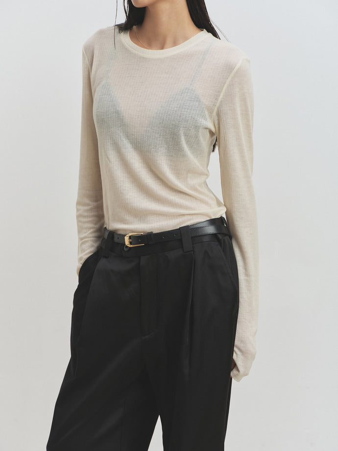 Tonywack - Sheer Wool Ribbed Knit Top (Ivory) product image 3 | TRAB K-Fashion Australia
