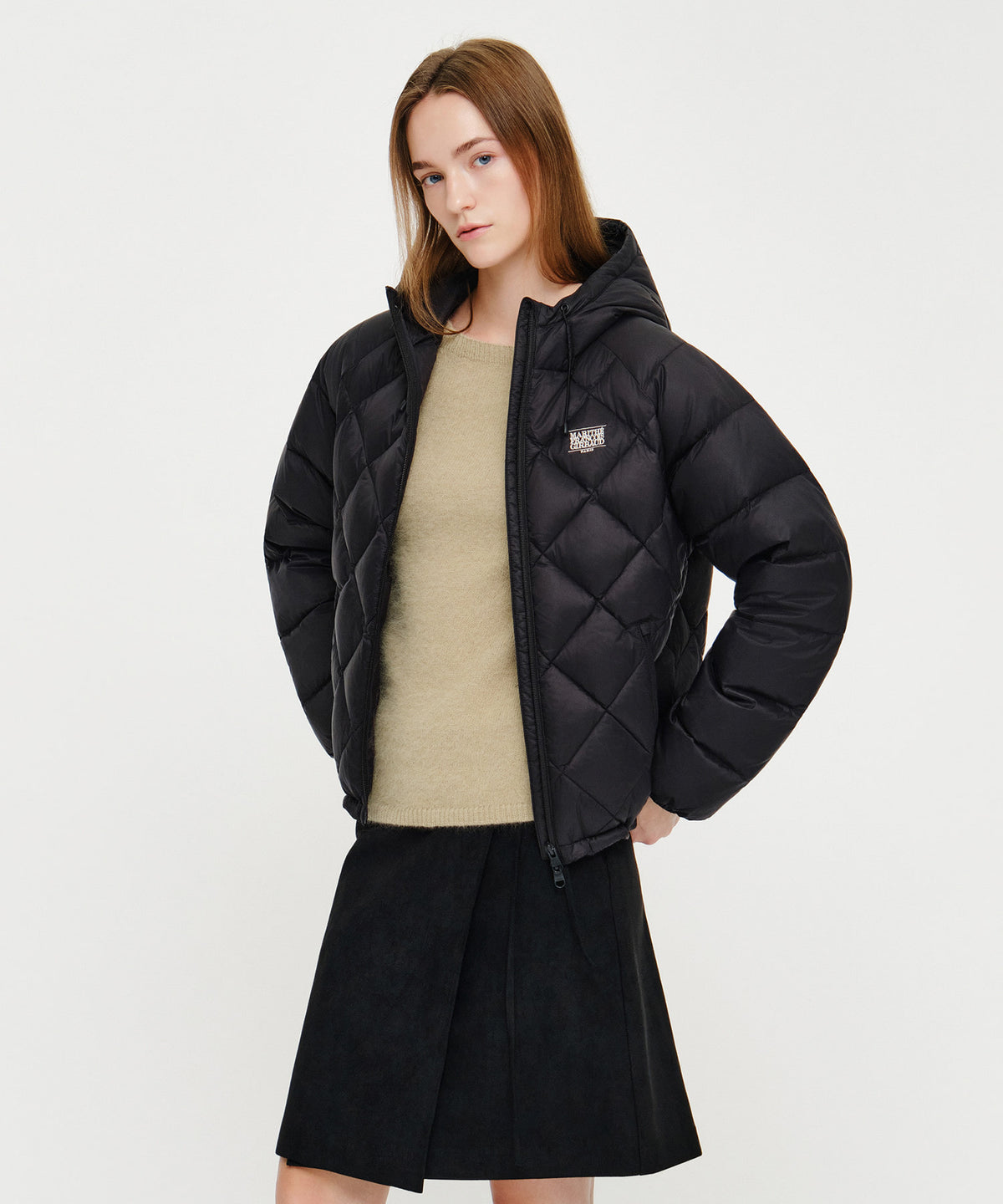 Marithe & Francois Girbaud - Hooded Lightweight Down Jacket (Black) product image 2 | TRAB K-Fashion Australia