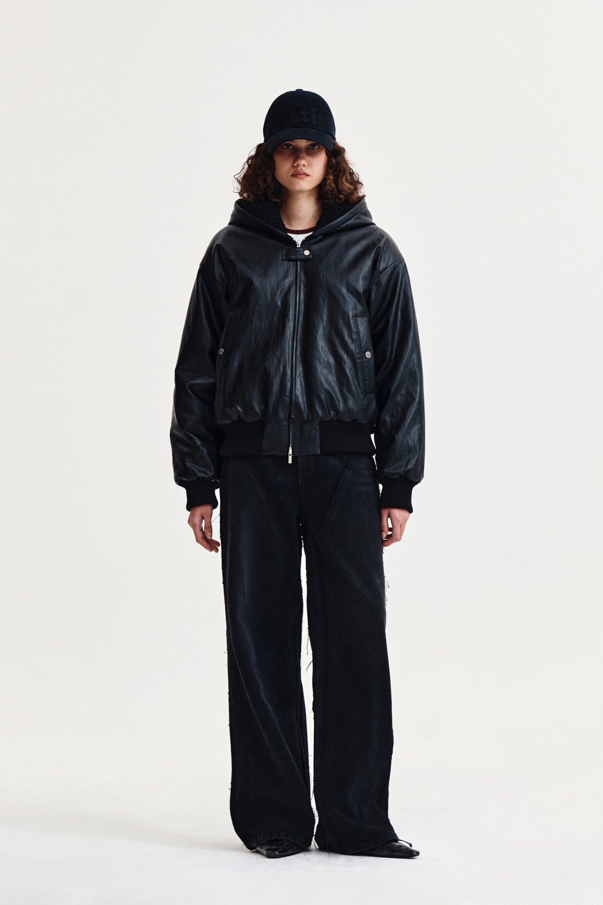 Matin Kim - Faux Leather Zip Up Hoody (Black) product image 8 | TRAB K-Fashion Australia