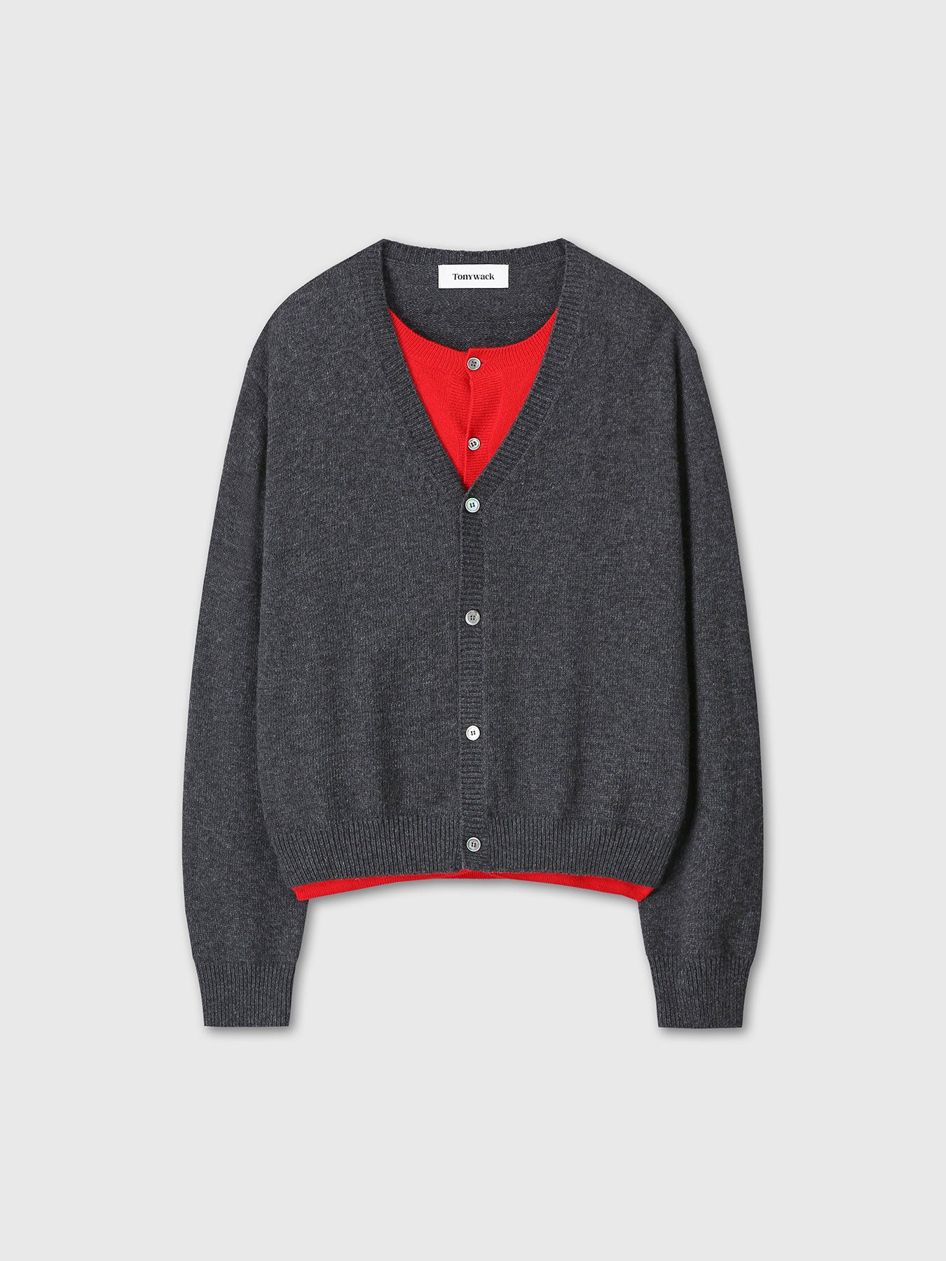 Tonywack - Wool And Cashmere Layered Cardigan (Charcoal/Red) product image 9 | TRAB K-Fashion Australia
