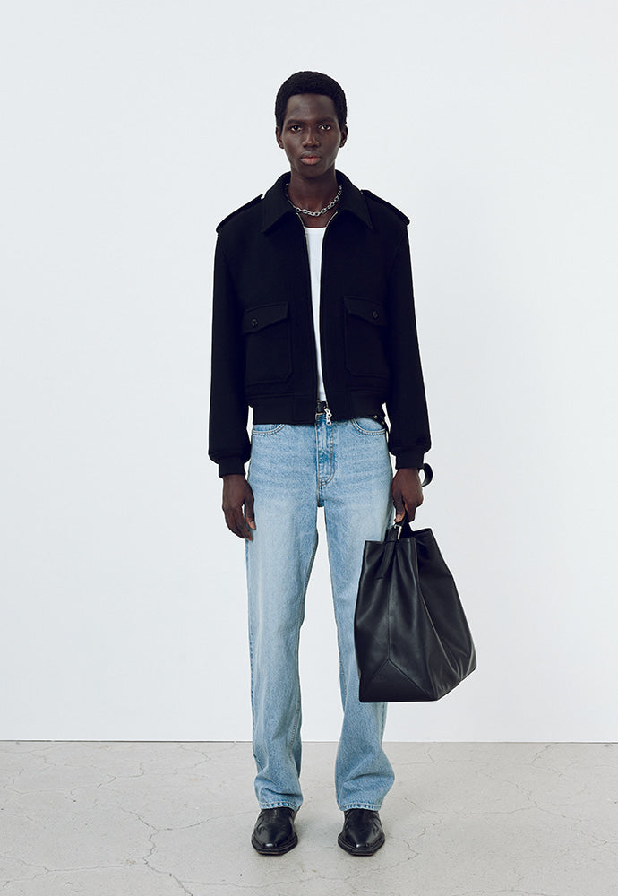 Tonywack - Felted Wool Epaulet Bomber Jacket (Black) product image 2 | TRAB K-Fashion Australia