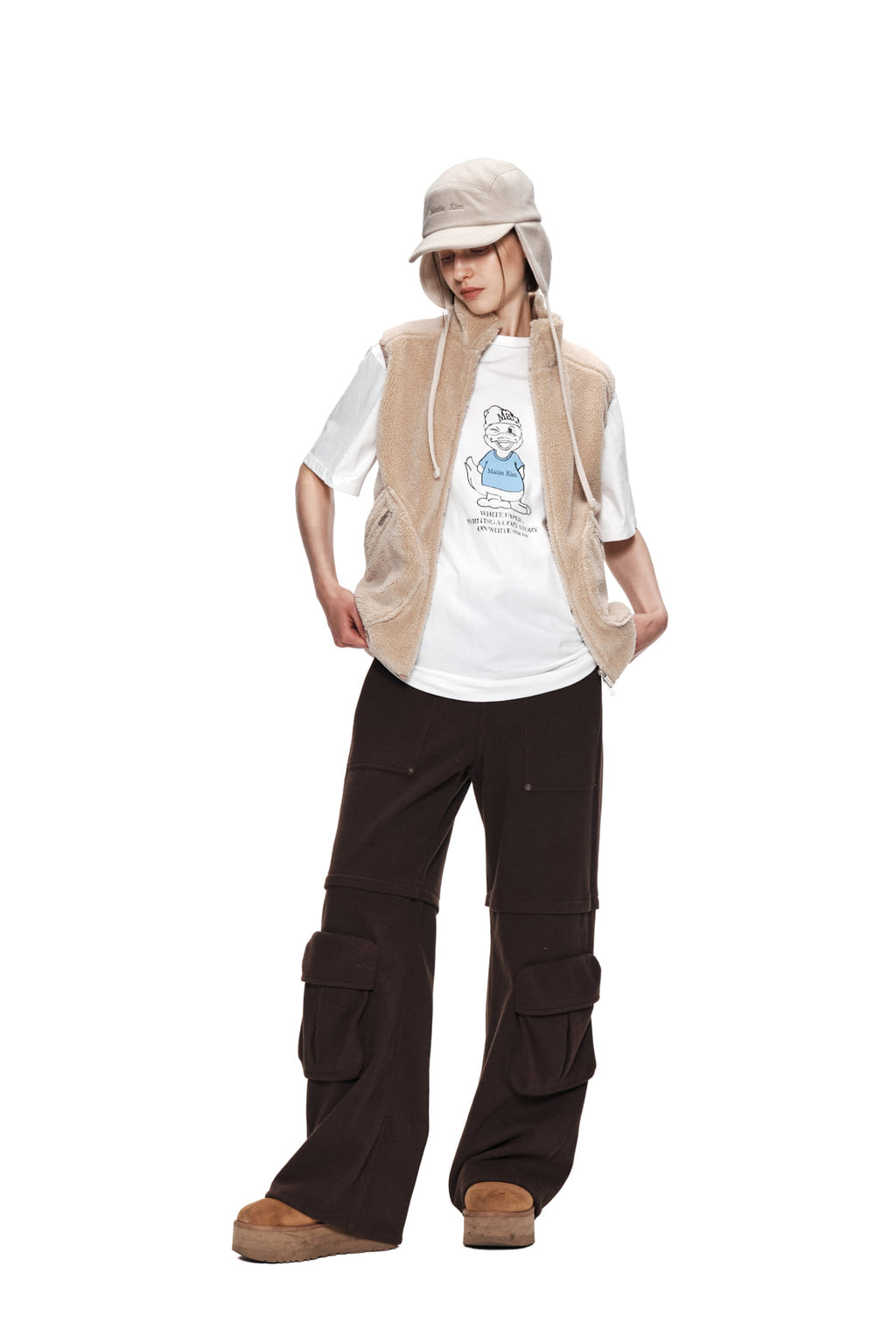 Matin Kim - Round Pocket Fleece Vest (Beige) product image 8 | TRAB K-Fashion Australia