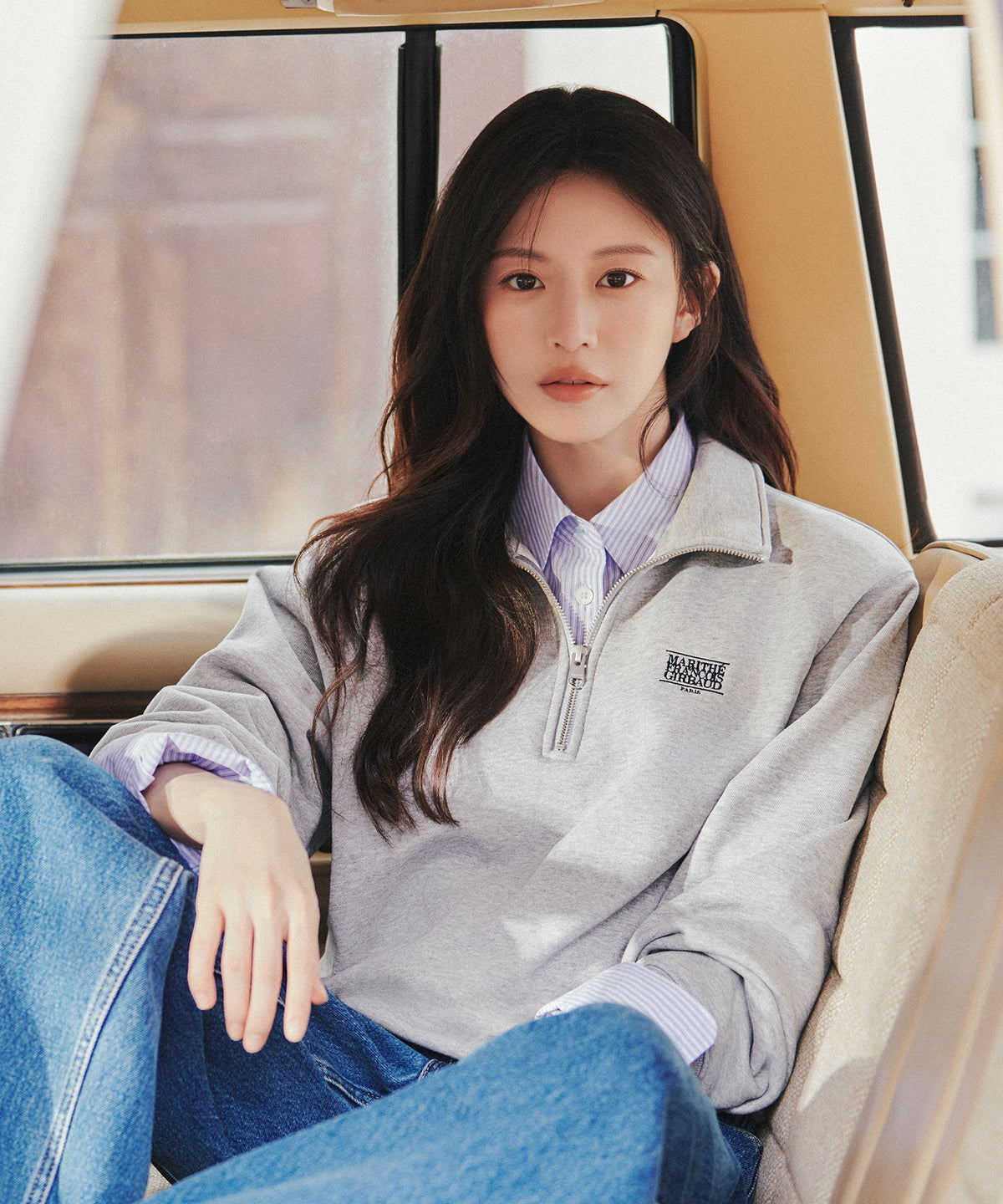 Marithe & Francois Girbaud - Small Classic Logo Half Zipup Sweatshirt (Heather Gray) product image 1 | TRAB K-Fashion Australia