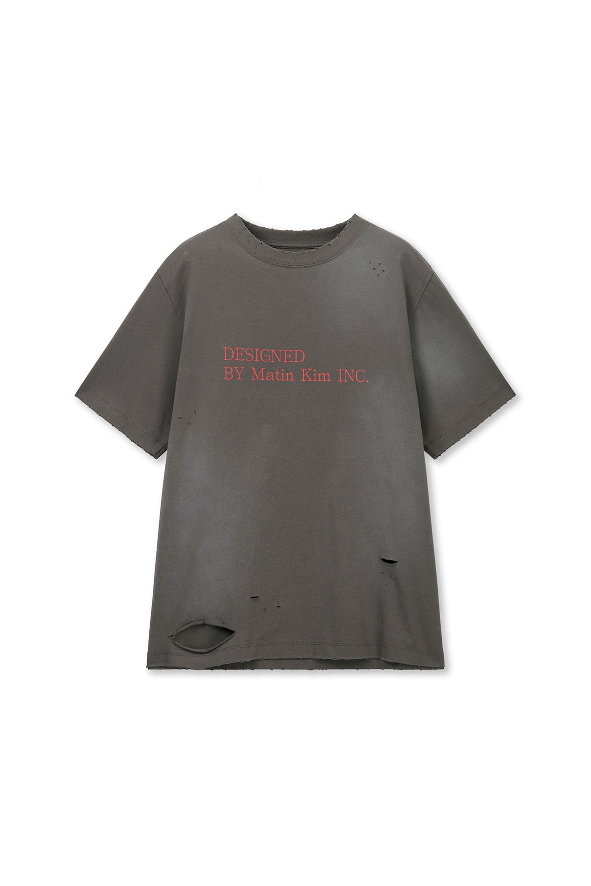 Matin Kim - Spray Washed Lettering Damaged Top (Charcoal) product image 1 | TRAB K-Fashion Australia