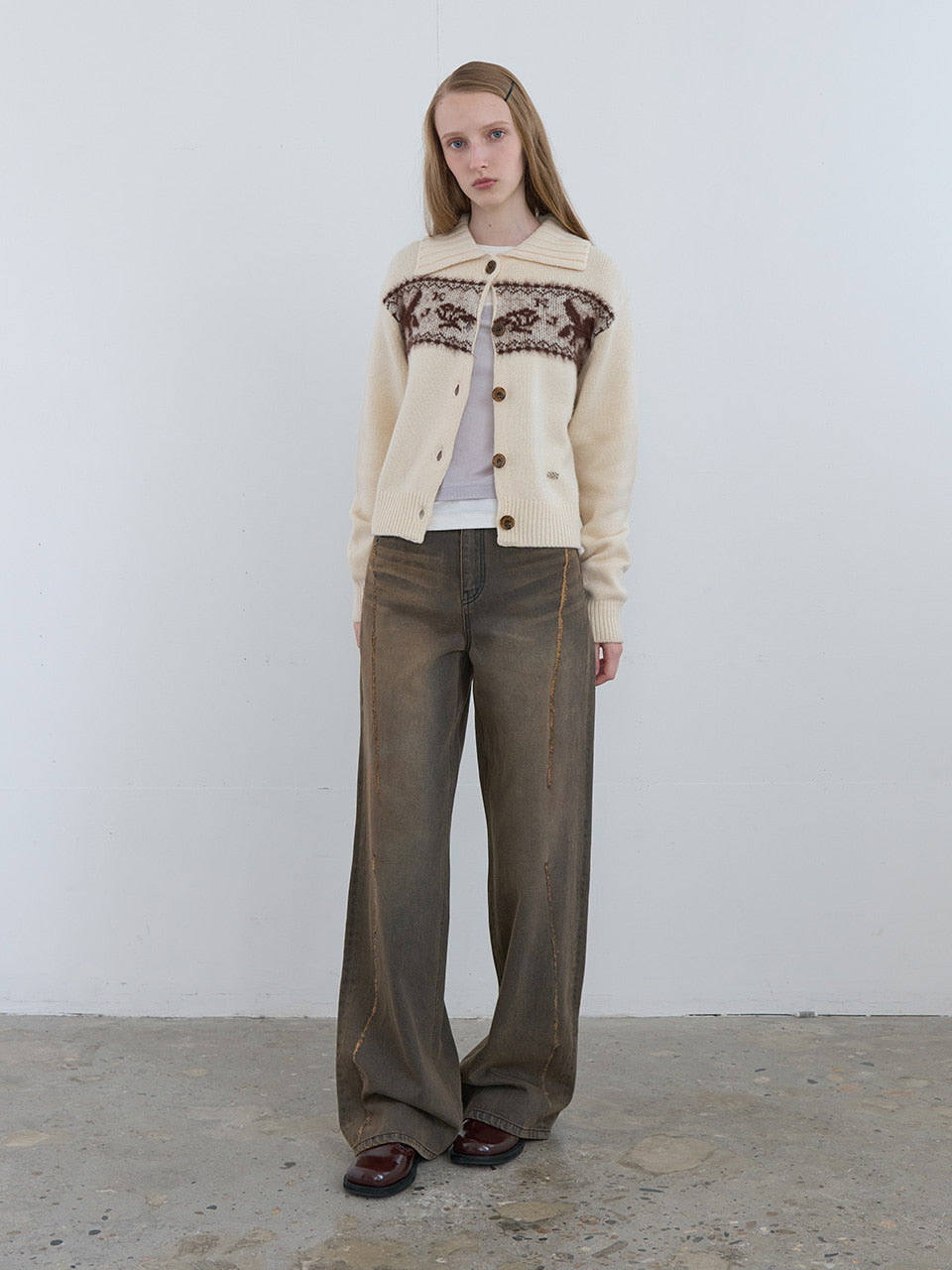 Kijun - Scratched Wide Jeans (Charcoal Brown) product image 4 | TRAB K-Fashion Australia