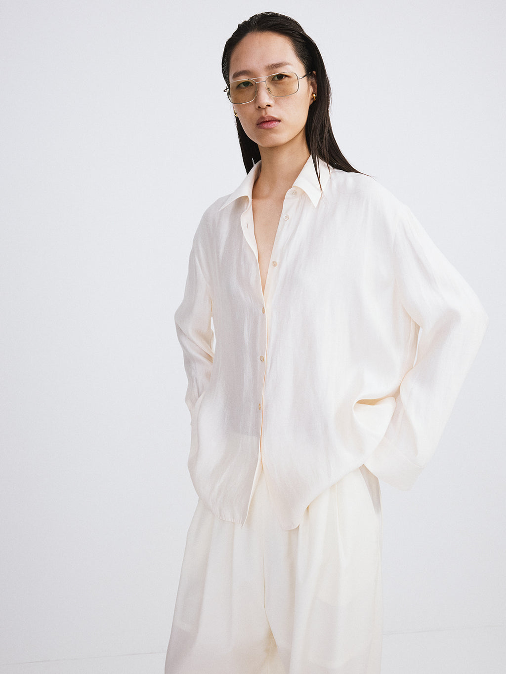 Recto - Oversized Sheer Shirt (Cream) product image 3 | TRAB K-Fashion Australia