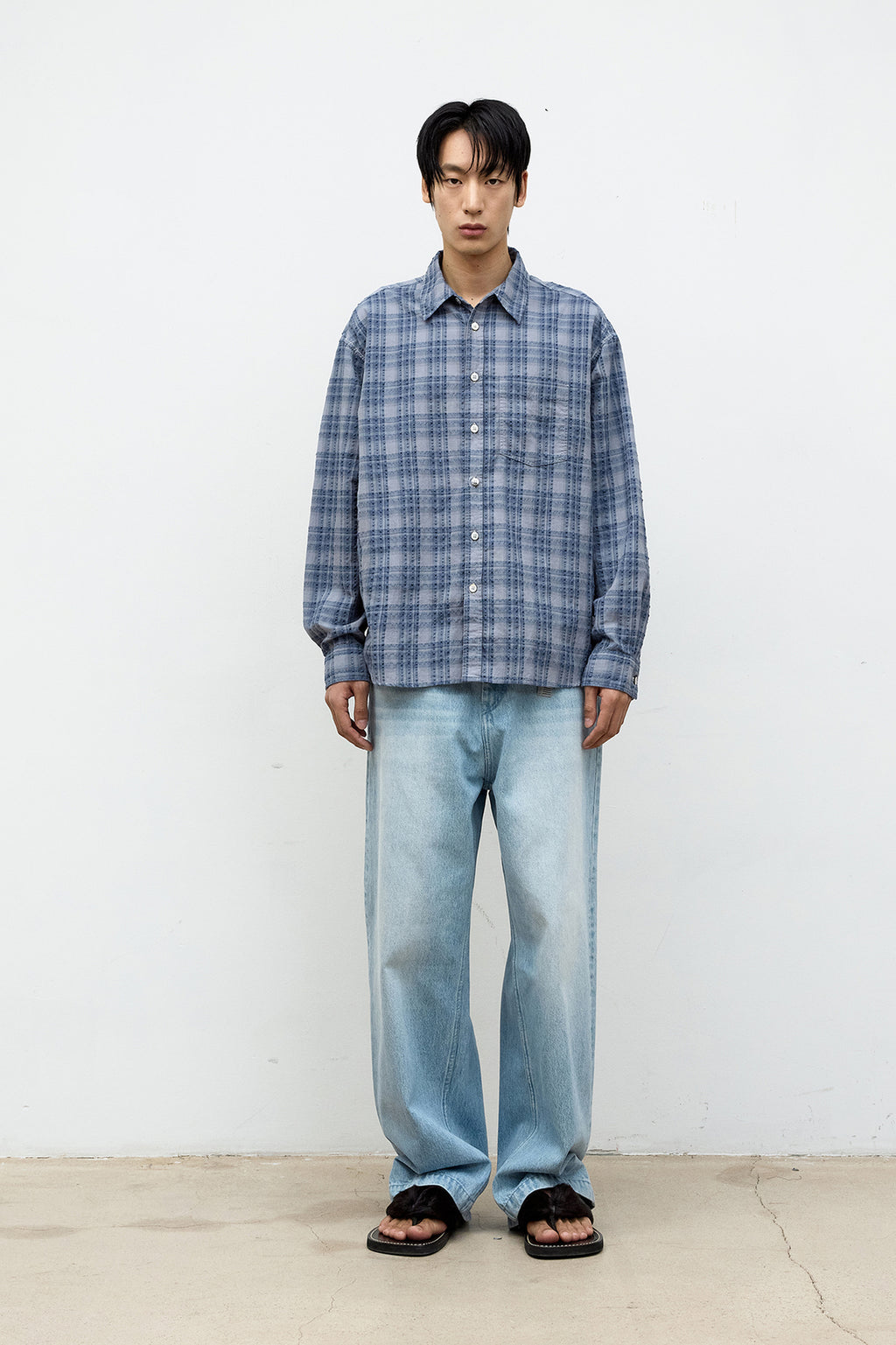 Coor - Garment Dyed Check Shirt (Washed Blue) product image 2 | TRAB K-Fashion Australia
