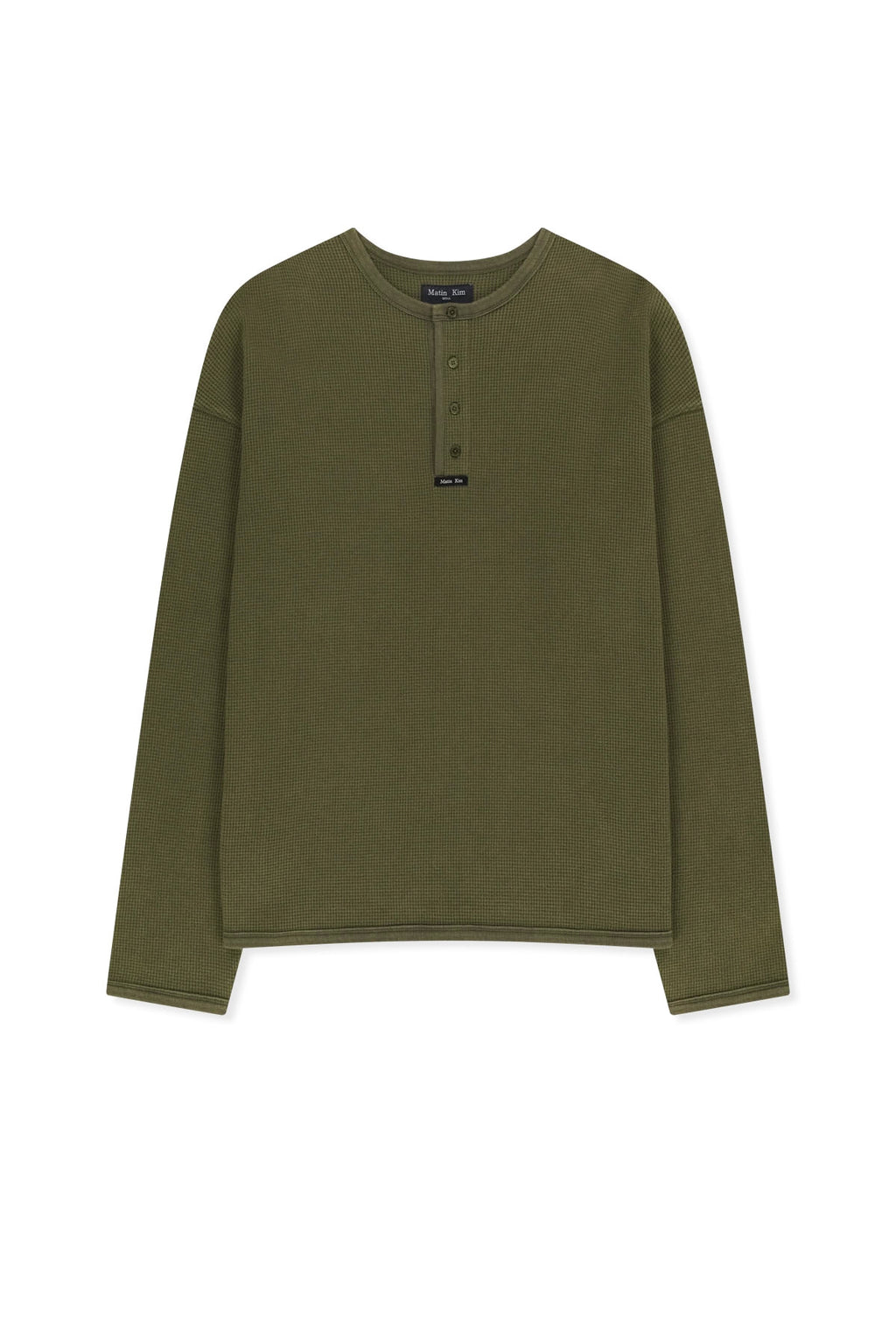 Matin Kim - Matin Washed Waffle Henley Neck Top (Khaki) product image 1 | TRAB K-Fashion Australia