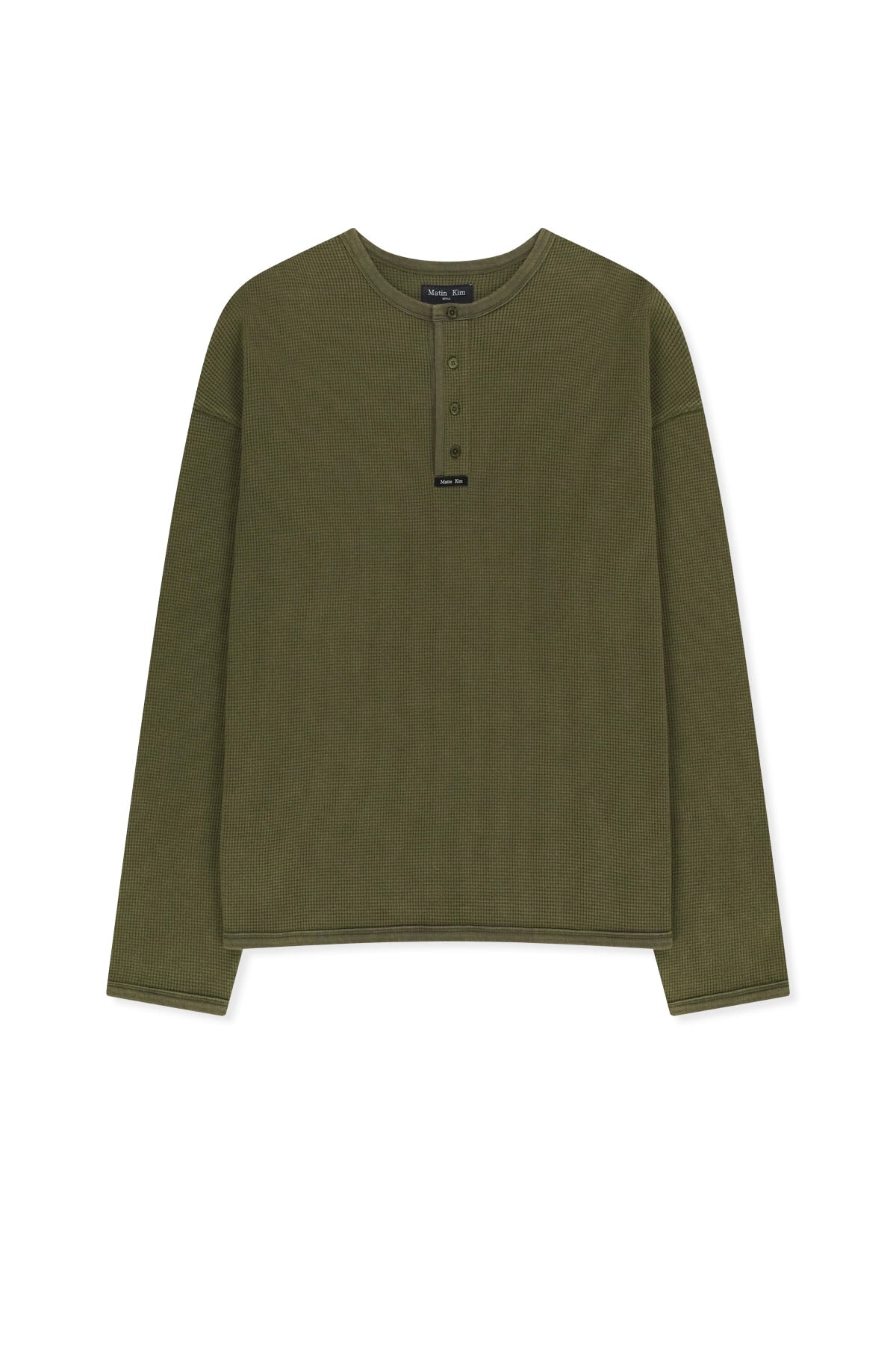 Matin Kim - Matin Washed Waffle Henley Neck Top (Khaki) product image 1 | TRAB K-Fashion Australia