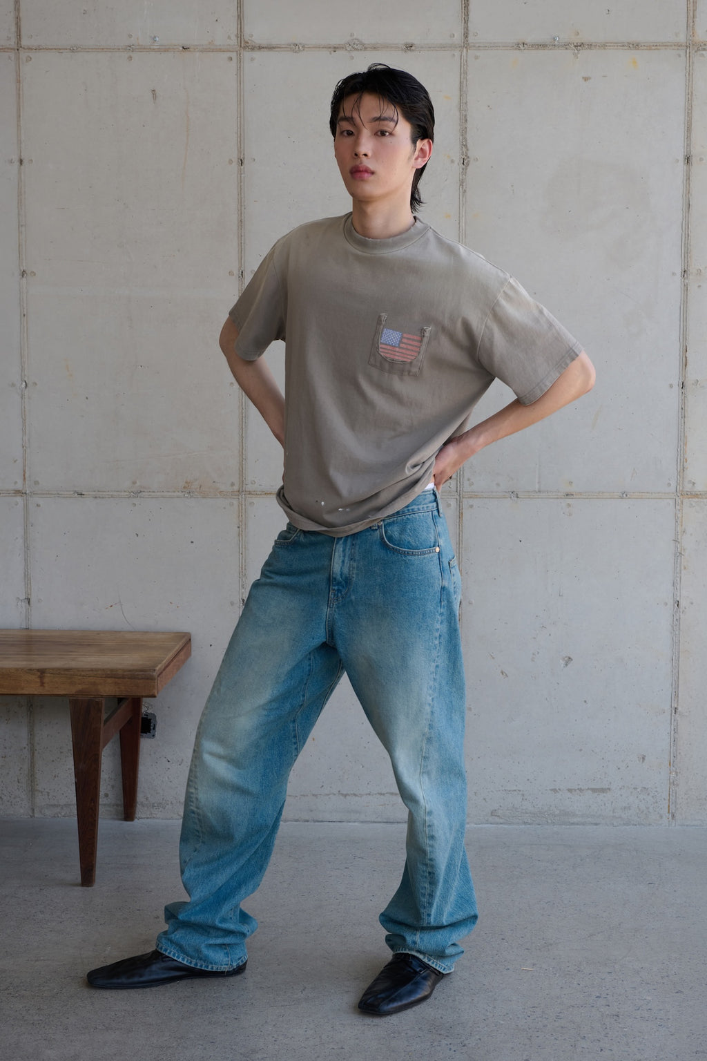 STU - Twist Curved Denim Pants (Mid Blue) product image 13 | TRAB K-Fashion Australia