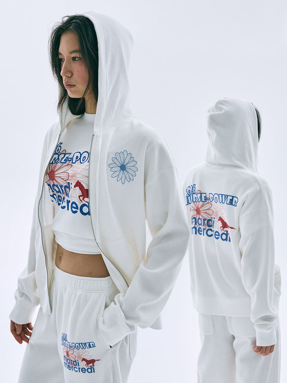 Mardi Mercredi - Waffle Oversized Hoody Zip Up 2026 Horse-Power (Ivory) product image 1 | TRAB K-Fashion Australia