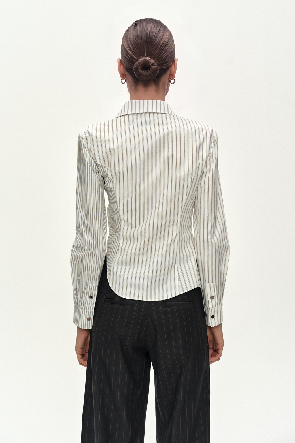 Andersson Bell - Asymmetric Studded Stripe Shirt (White) product image 7 | TRAB K-Fashion Australia