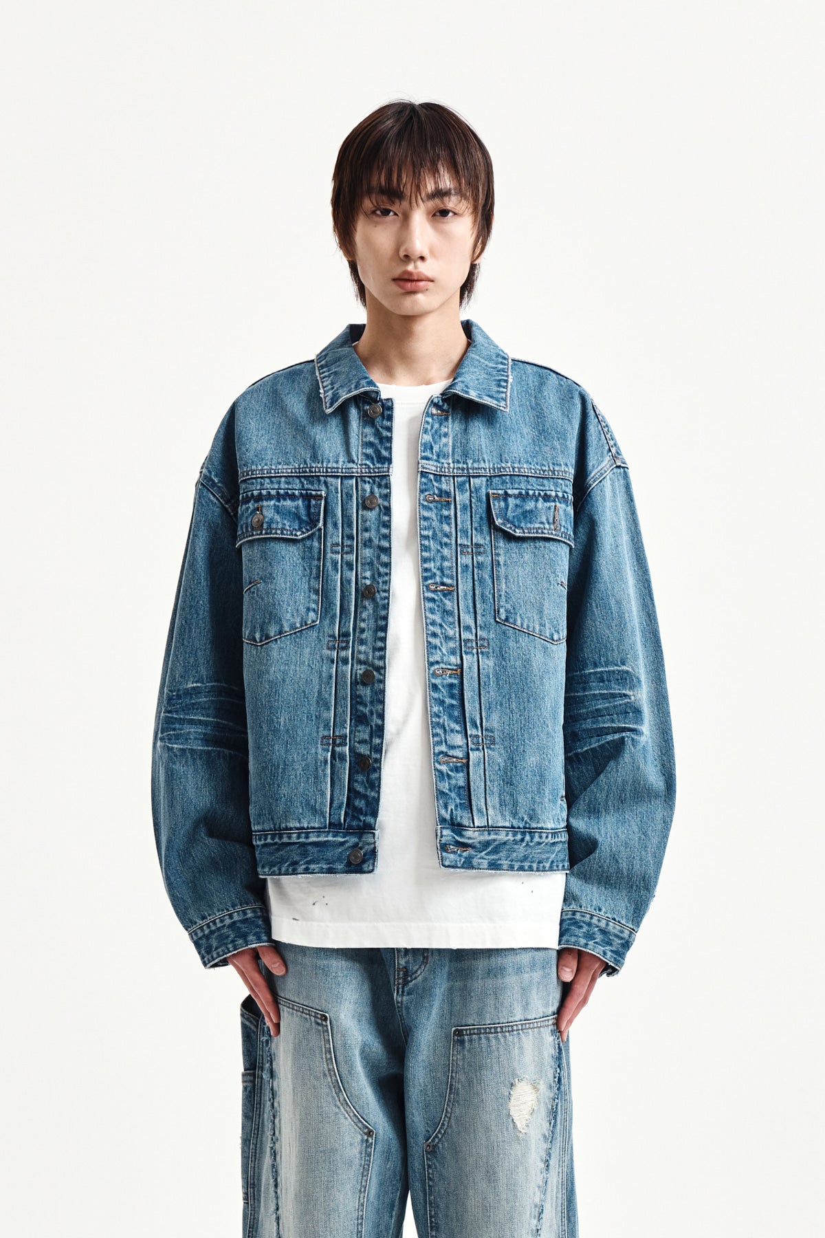 Matin Kim - Vintage Washed Denim Trucker (Blue) product image 6 | TRAB K-Fashion Australia