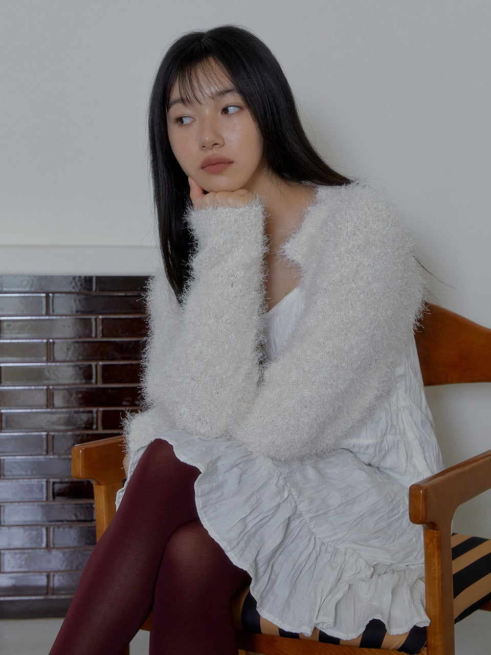 Margarin Fingers - Pom Pom Knit Bolero (Cream) product image 1 | TRAB K-Fashion Australia