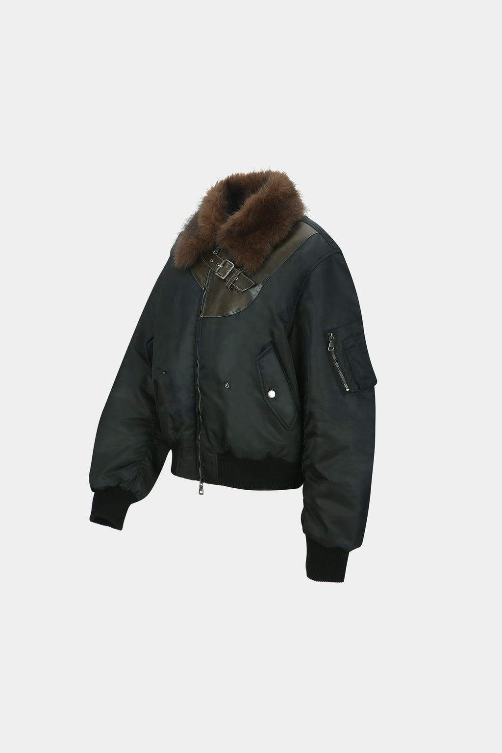 Andersson Bell - Fur Collar Leather Patch Ma-1 Bomber (Black) product image 17 | TRAB K-Fashion Australia