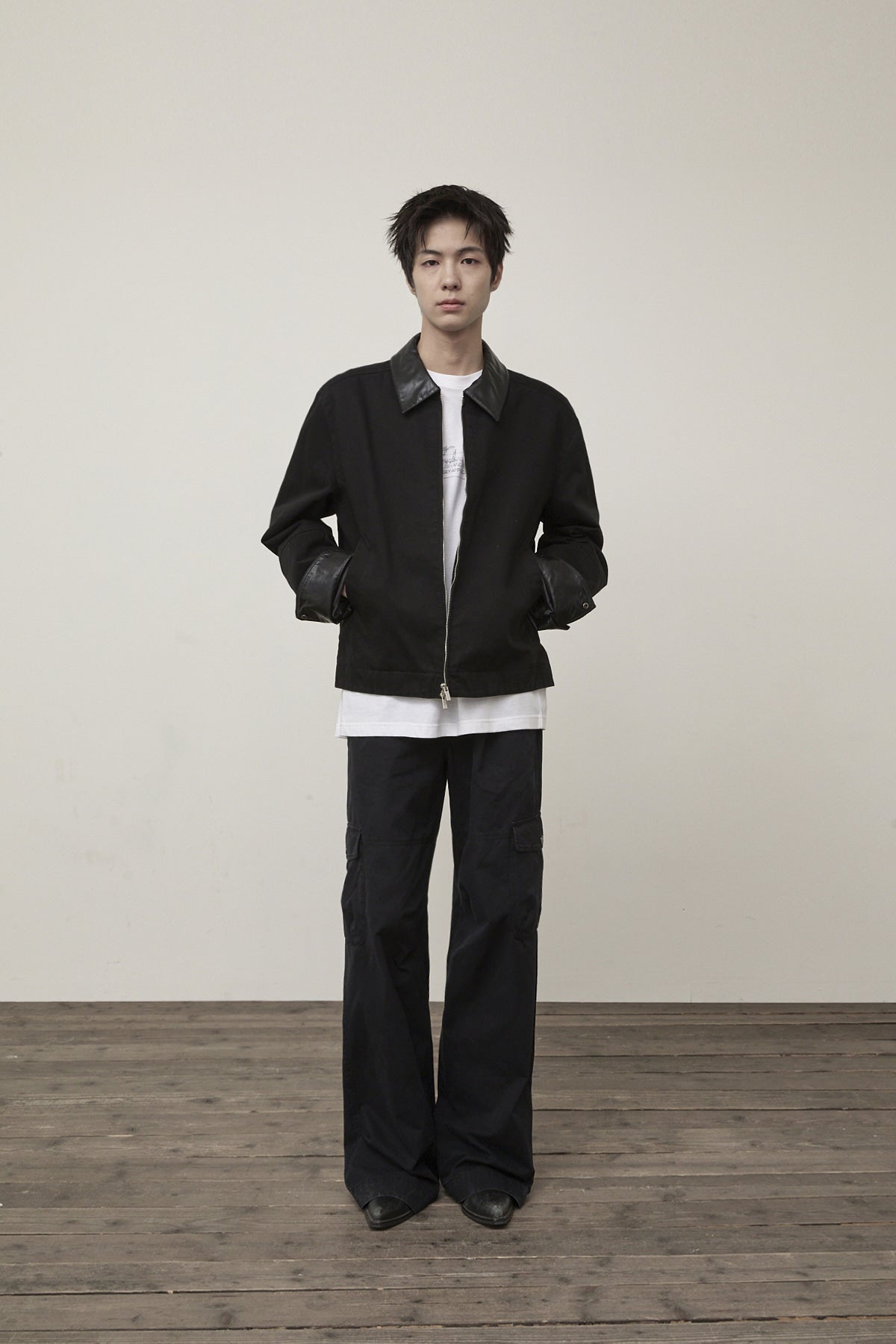 Matin Kim - Leather Collar Point Work Jacket (Black) product image 8 | TRAB K-Fashion Australia