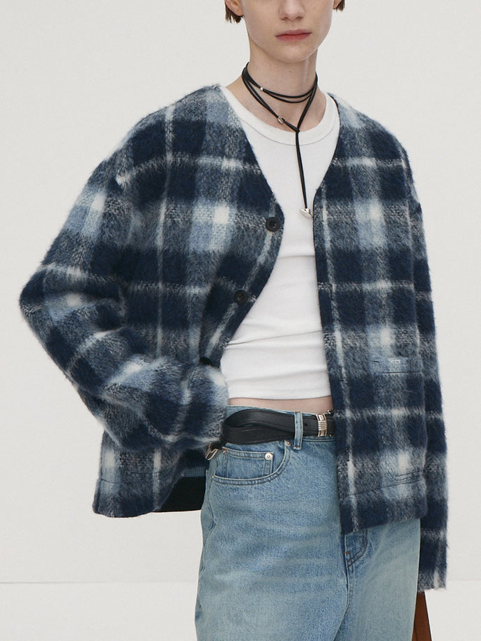 Tonywack - Checked Wool Mohair Blouson (Italian Fabric) (Blue) product image 2 | TRAB K-Fashion Australia