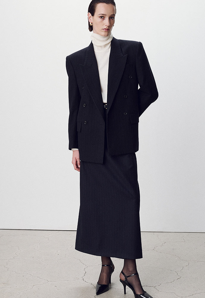 Tonywack - Virgin Wool Long Pencil Skirt (Navy Pinstripe) product image 3 | TRAB K-Fashion Australia