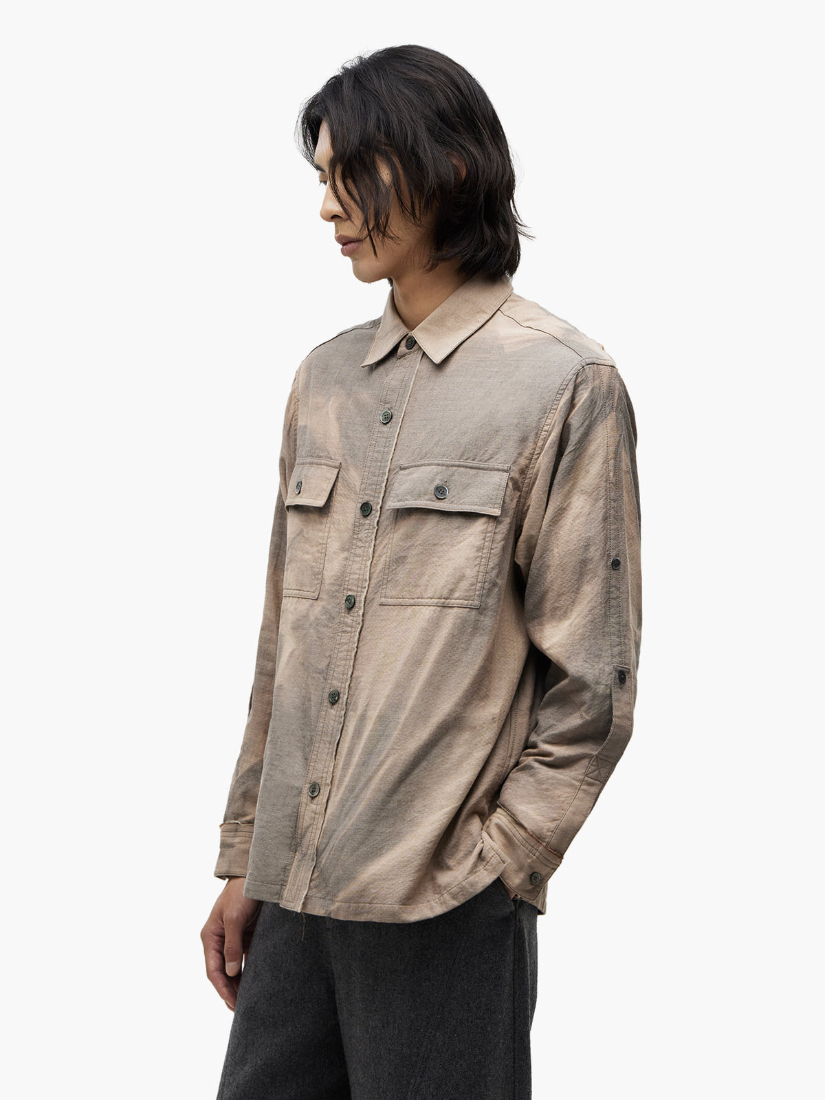 Jiyong Kim - Sun-Bleached Raw-Edge Shirt (Beige) product image 2 | TRAB K-Fashion Australia