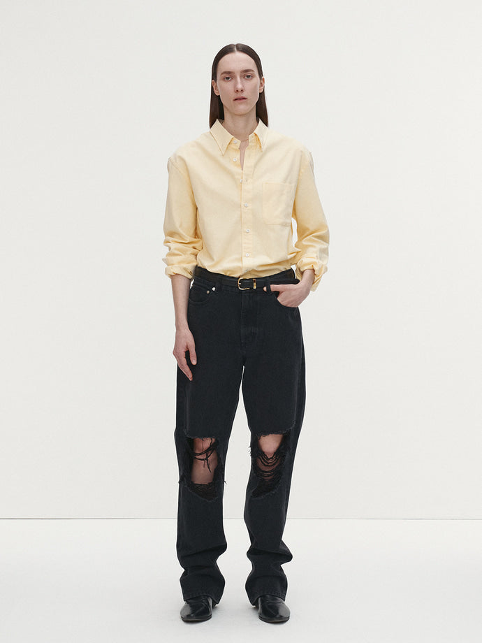 Tonywack - Cotton Lyocell Distressed Oxford Shirt (Pale Yellow) product image 1 | TRAB K-Fashion Australia