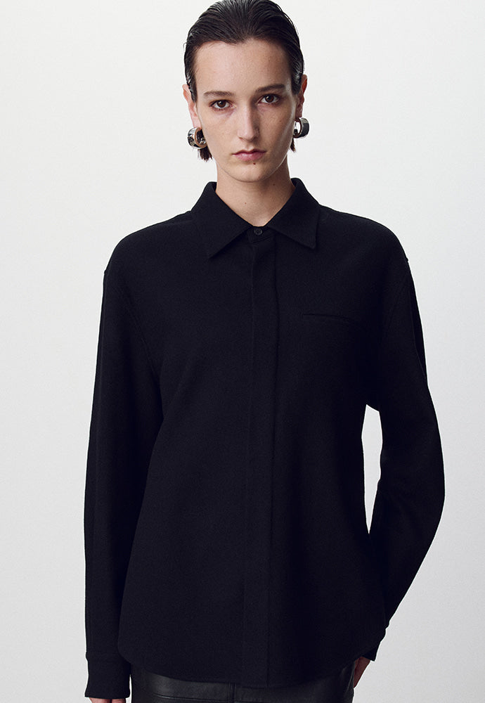 Tonywack - Virgin Wool Hidden Placket Shirt (Black) product image 5 | TRAB K-Fashion Australia