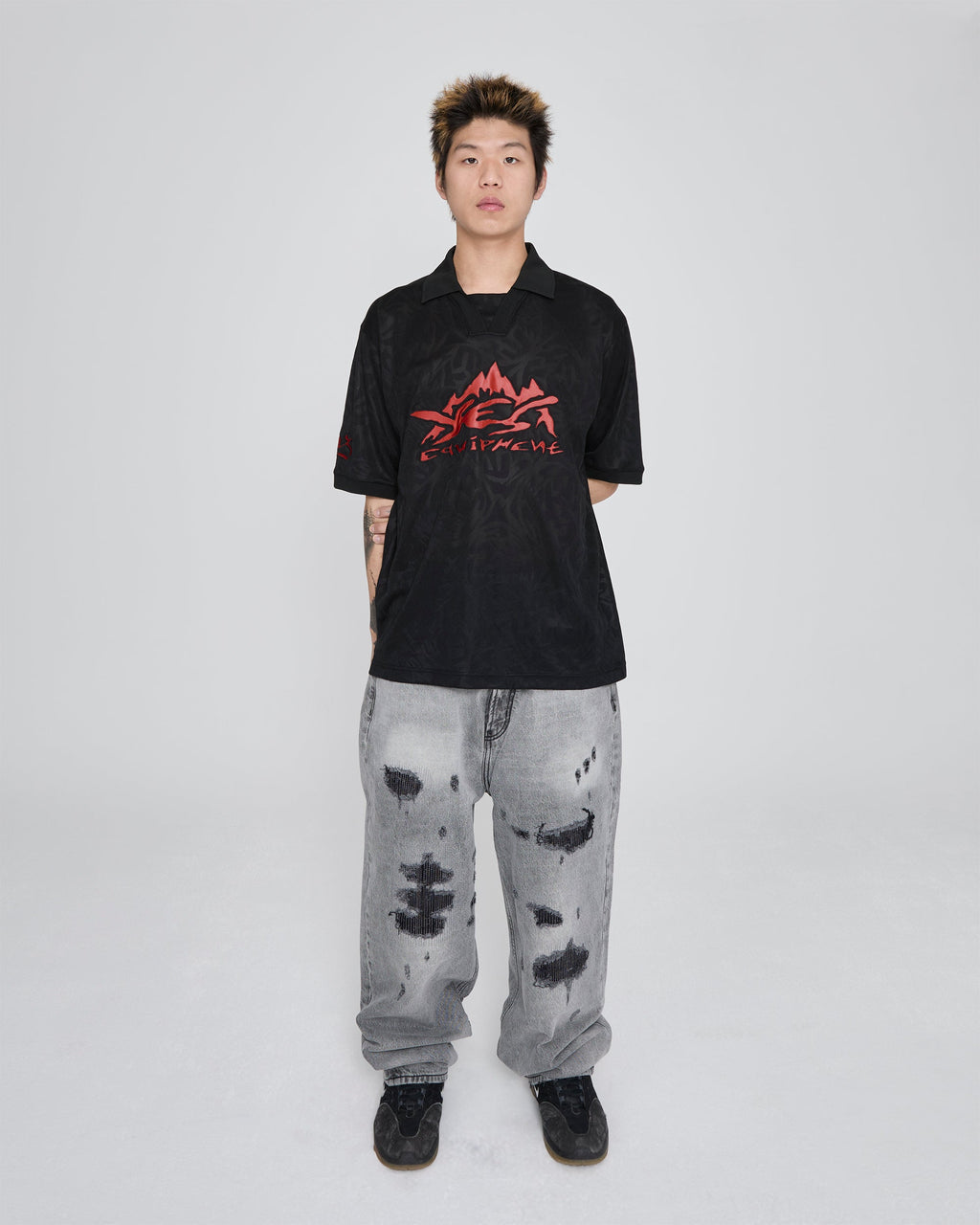 yeseyesee - Y.E.S Jacquard Football Tee (Black) product image 7 | TRAB K-Fashion Australia