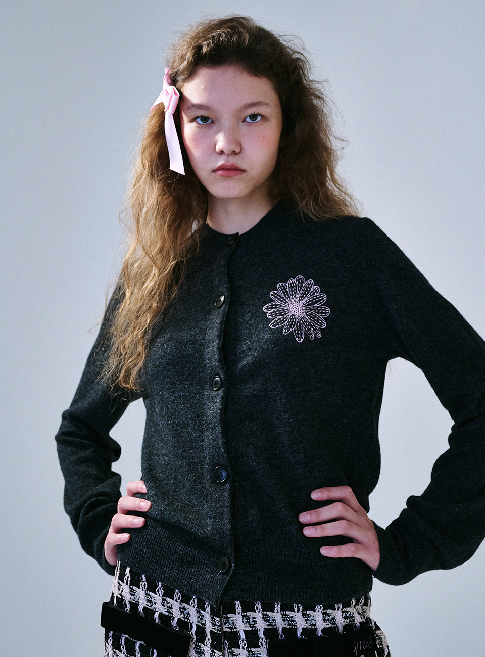 Mardi Mercredi - Cashmere Blended Cardigan Round Neck (Charcoal Pink) product image 1 | TRAB K-Fashion Australia