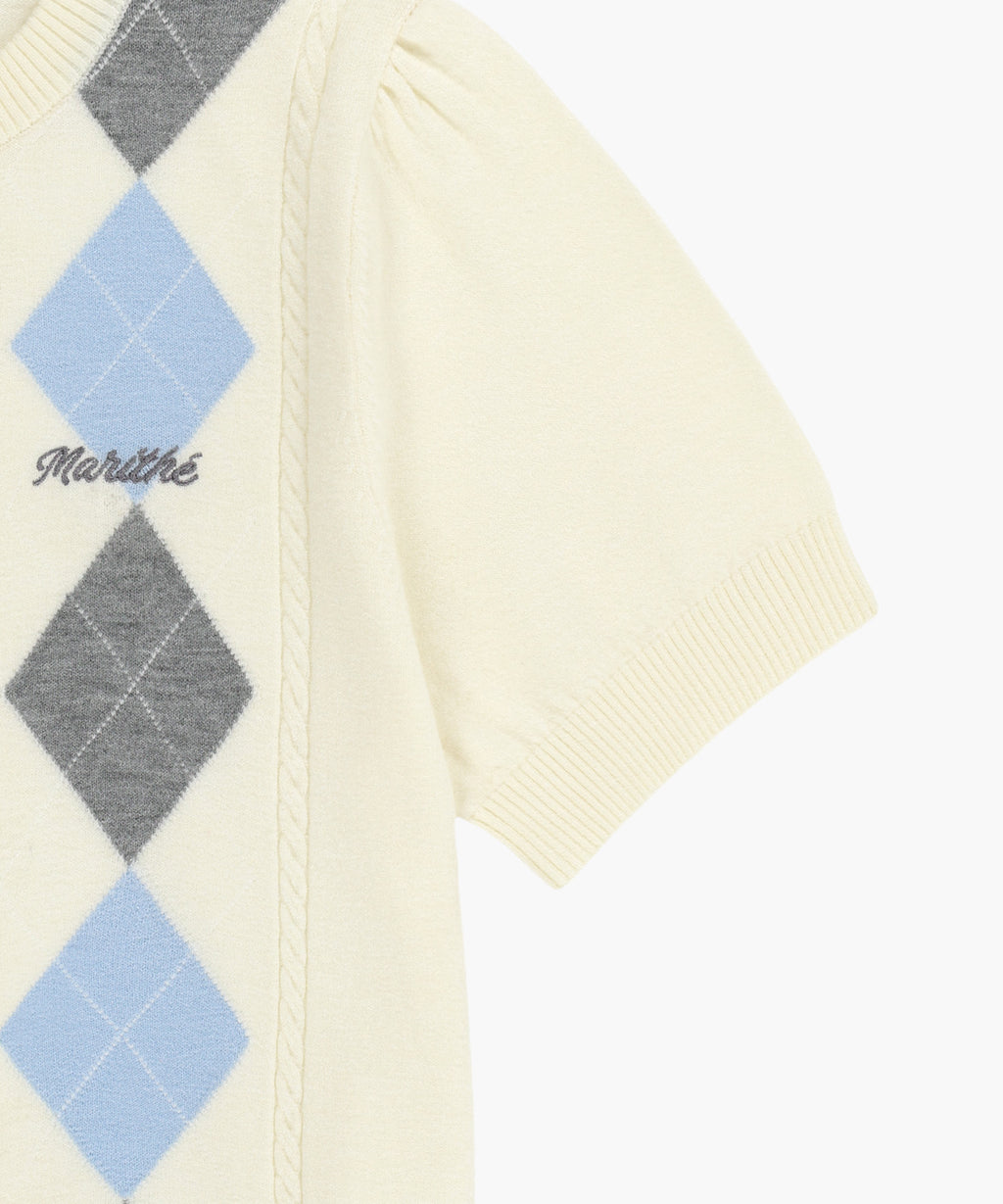 Marithe & Francois Girbaud - Argyle Cable Half Knit Pullover (Ivory) product image 10 | TRAB K-Fashion Australia