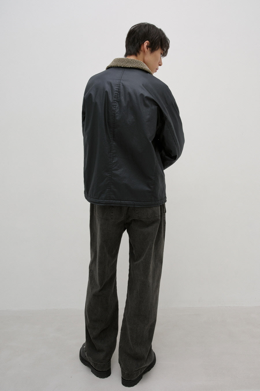 Insilence - Waxed Cotton Shearling Deck Jacket (Black) product image 6 | TRAB K-Fashion Australia
