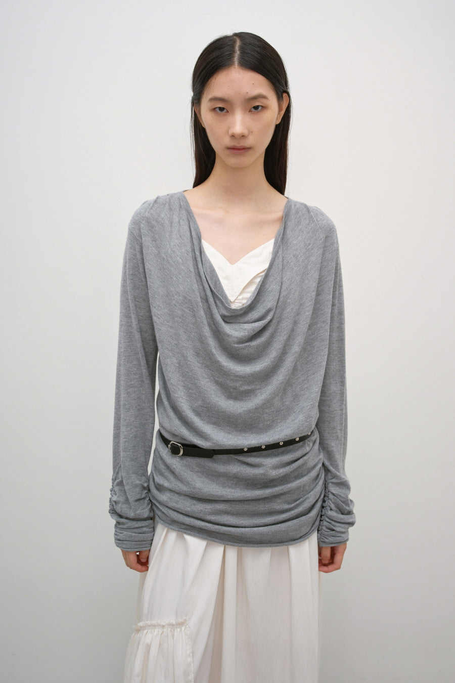 Insilence - Cowl Neck Shirring Pullover (Grey) product image 1 | TRAB K-Fashion Australia
