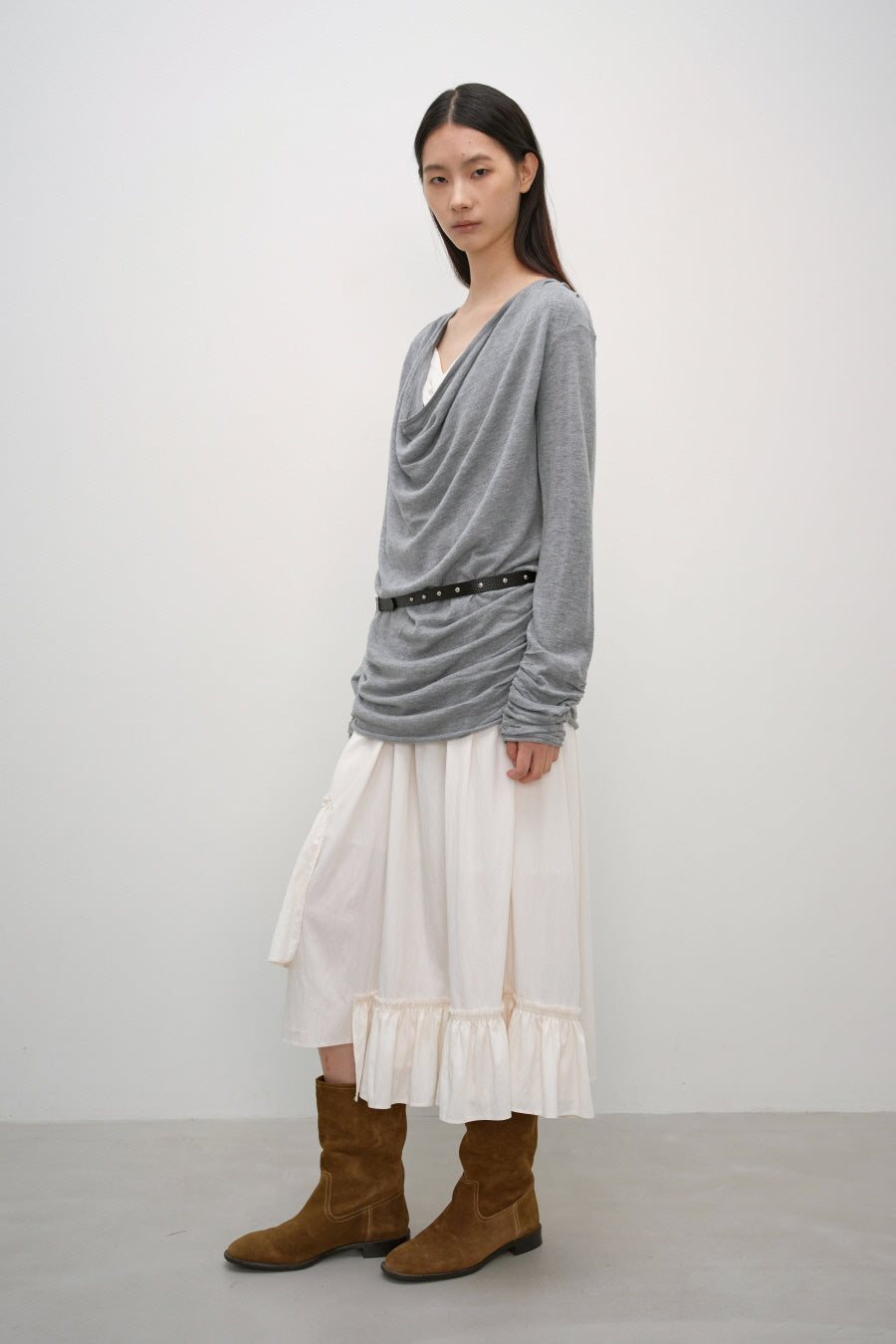 Insilence - Cowl Neck Shirring Pullover (Grey) product image 4 | TRAB K-Fashion Australia